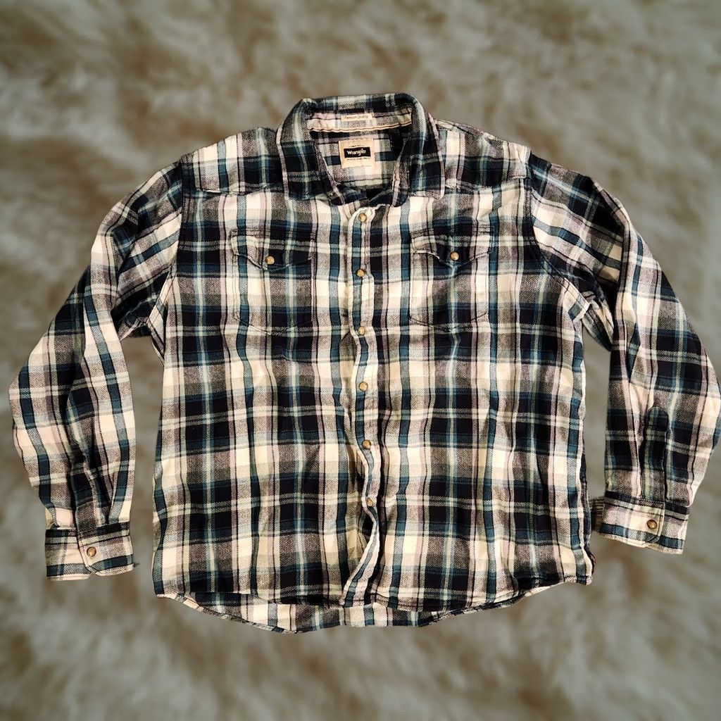 Wrangler Wrangler Women Top 2XL Green Wrancher Western Pearl Snap Button Up Flannel Size XXL / US 16-18 / IT 52-54 - 1 Thumbnail