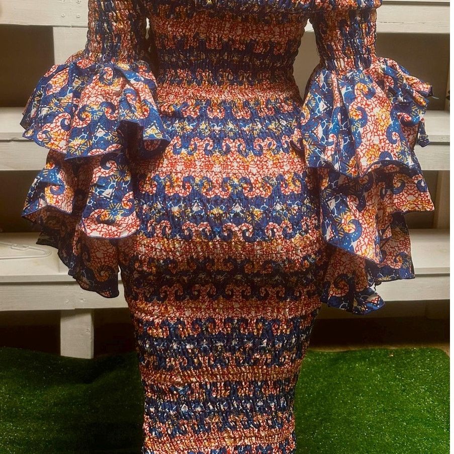 Other Handmade Blue & Red 70s Style African Strapless Dress Size M / US 6-8 / IT 42-44 - 6 Thumbnail