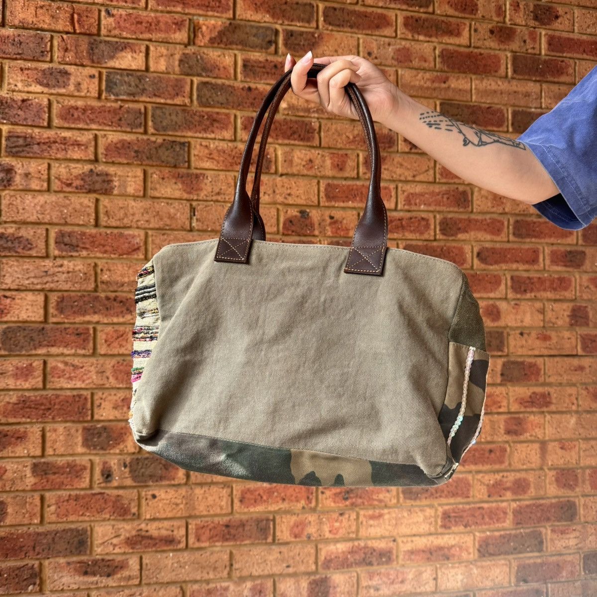Vintage Le Solim khaki and brown canvas shoulder bag Size ONE SIZE - 2 Thumbnail