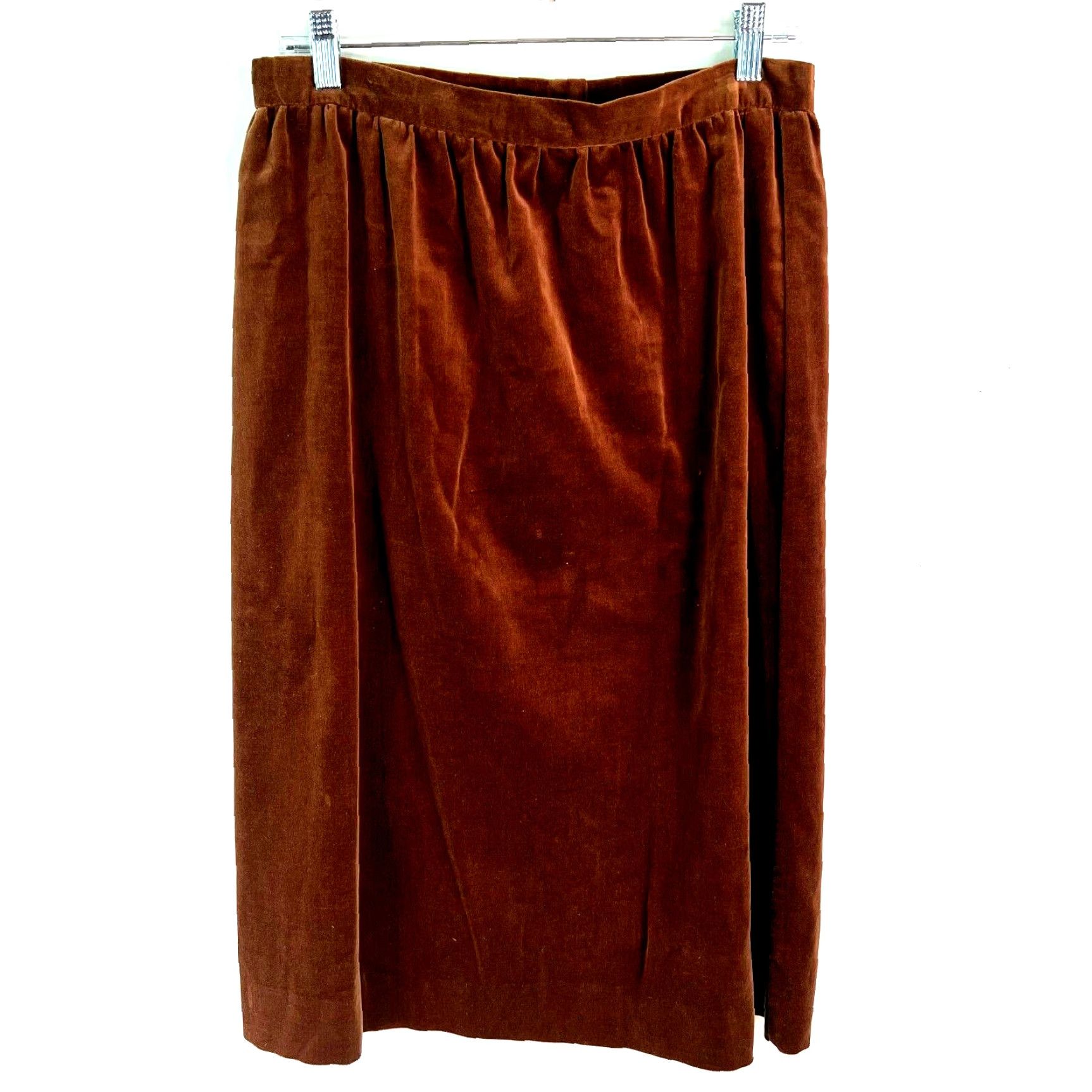 Velvet VINTAGE Lady Devon Womens Skirt Brown Velvet Knee Length Size 30 Straight Pencil Zipper Closure Button Casual Size 30" / US 8 / IT 44 - 2 Thumbnail