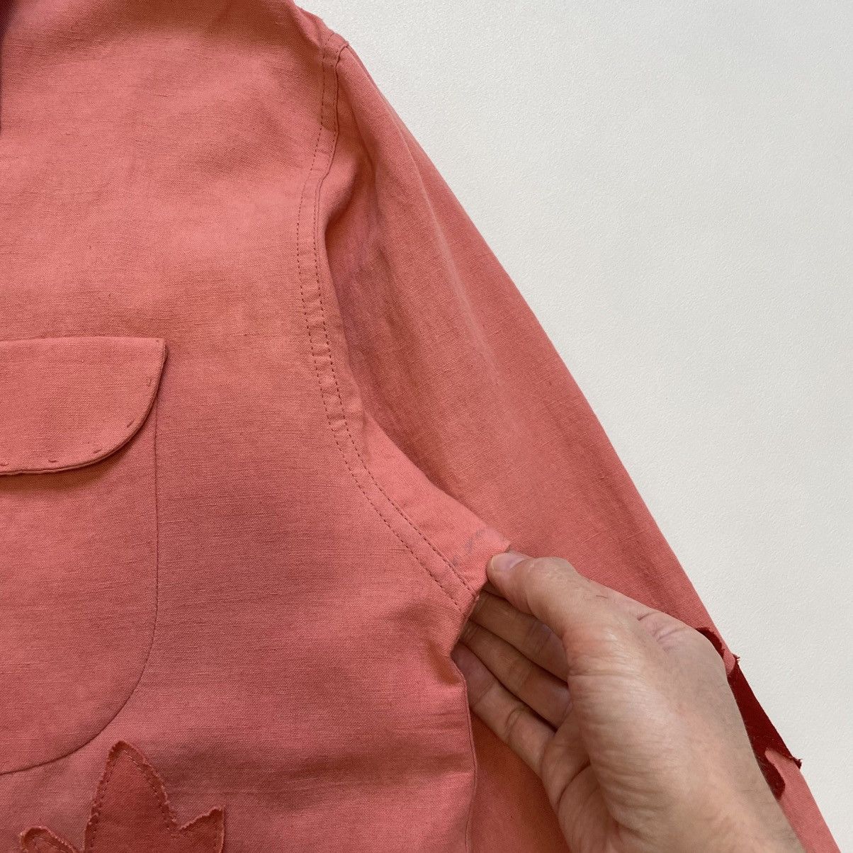 Story Mfg. Pink Linen ‘Leaf Patch Details’ Shirt Size US M / EU 48-50 / 2 - 8 Thumbnail