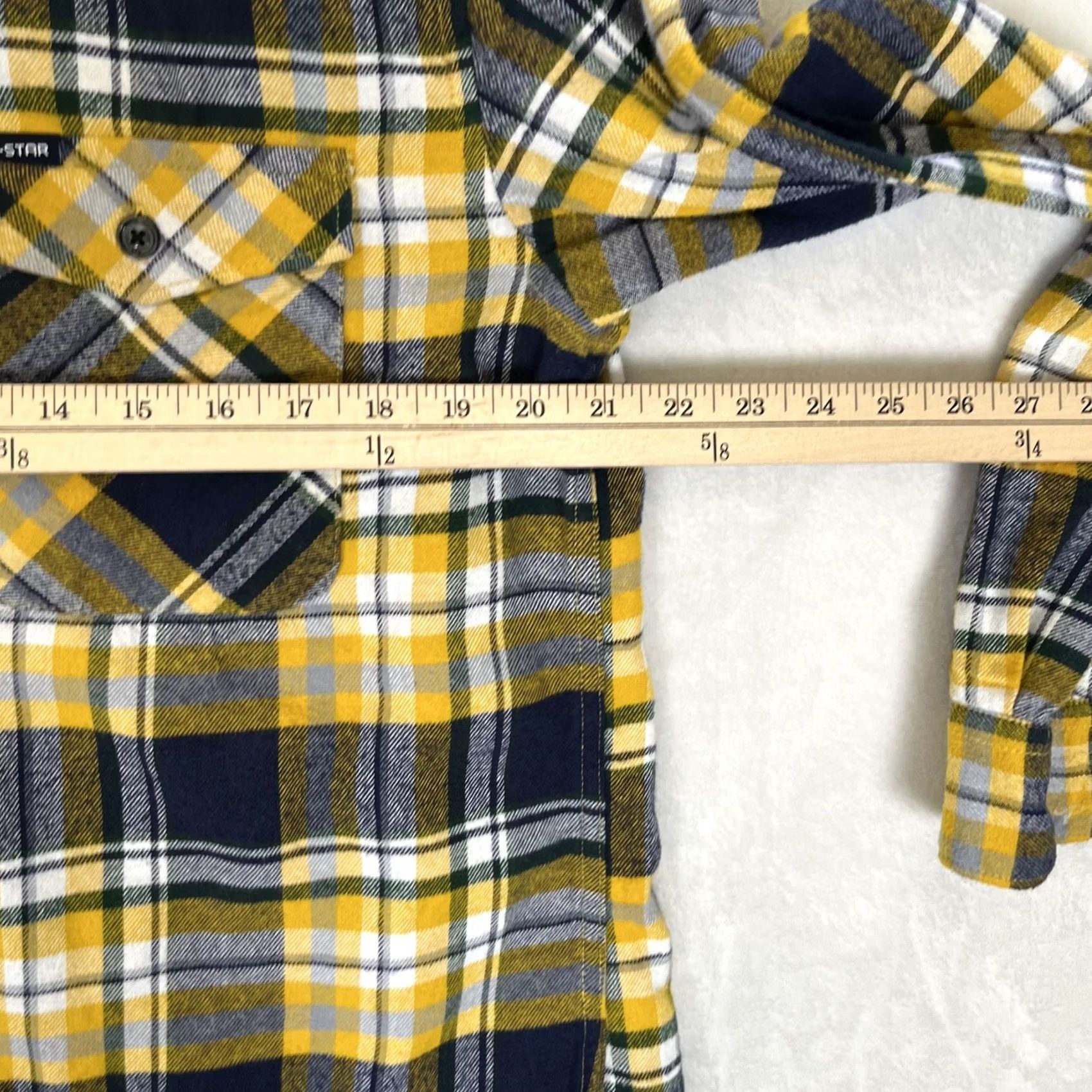 Vintage G-Star RAW Shirt Mens Large Yellow Plaid Flannel Long Sleeve Button Front Slim Size US L / EU 52-54 / 3 - 5 Thumbnail