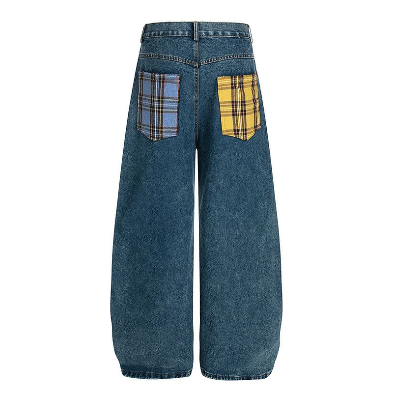 Jean American Retro Plaid-Embroidered Curved-Leg Jeans Size US 32 / EU 48 - 2 Thumbnail
