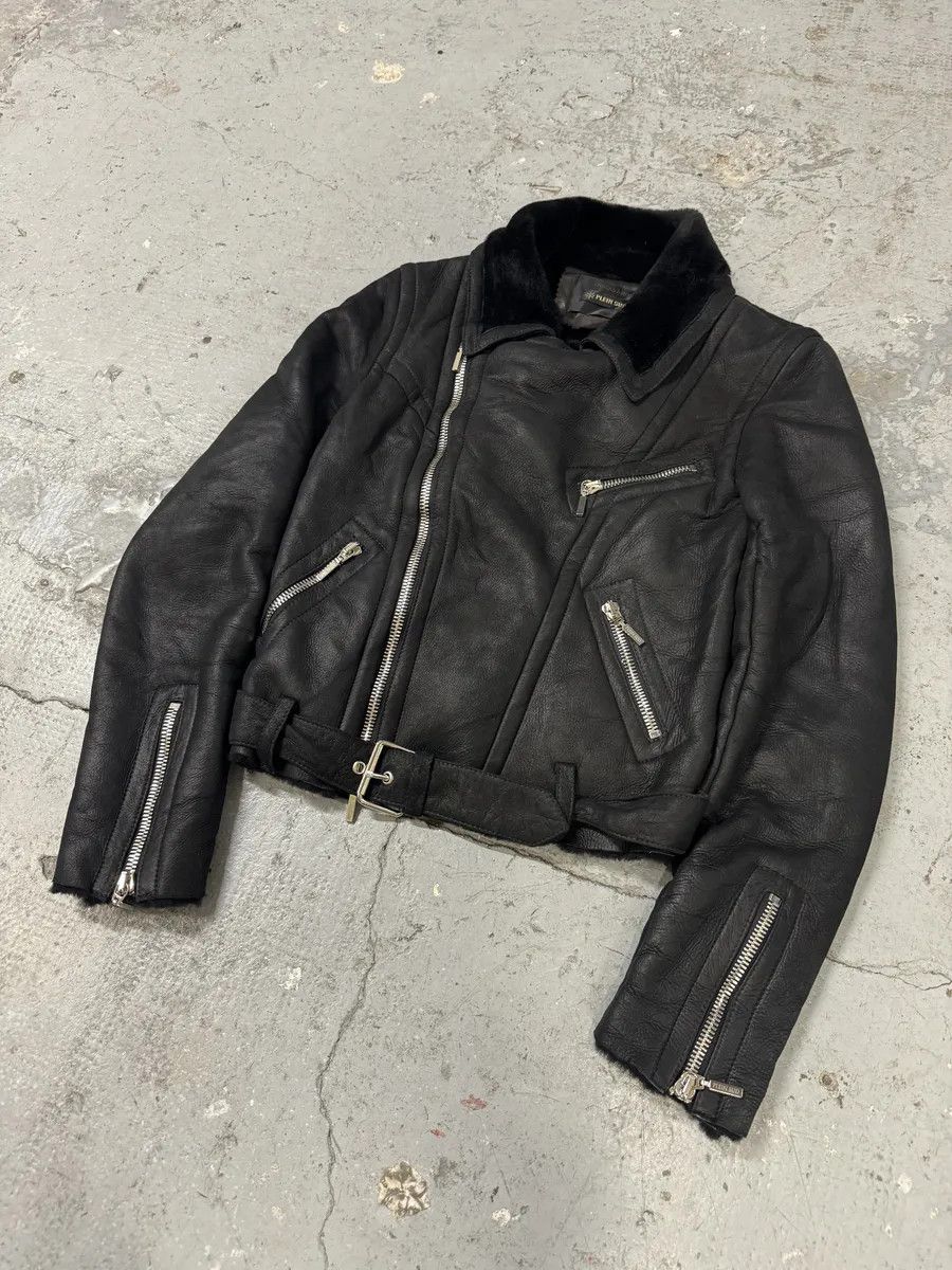 Vintage 2000s Plein Sud Faycal Amor Black Shearling Leather Asymmetrical Jacket Size M / US 6-8 / IT 42-44 - 7 Thumbnail