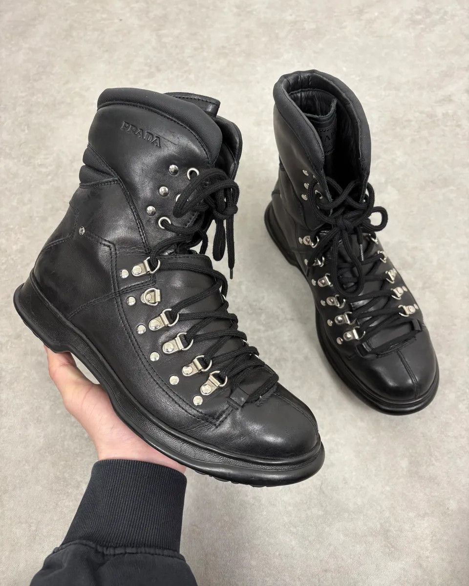 Prada SS2000 Prada Black Leather Ankle Metallic Boots Size US 8 / IT 38 - 1 Thumbnail