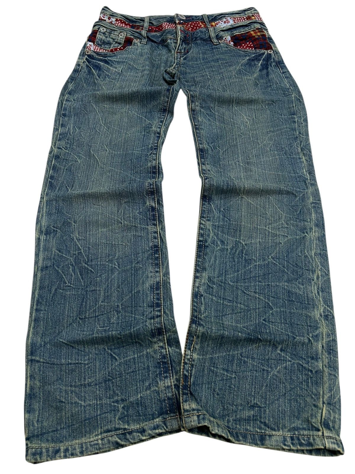 Le Grande Bleu (L.G.B.) Vintage Double Waist Checkered Clawn Marks Distressed Size US 31 - 1 Thumbnail