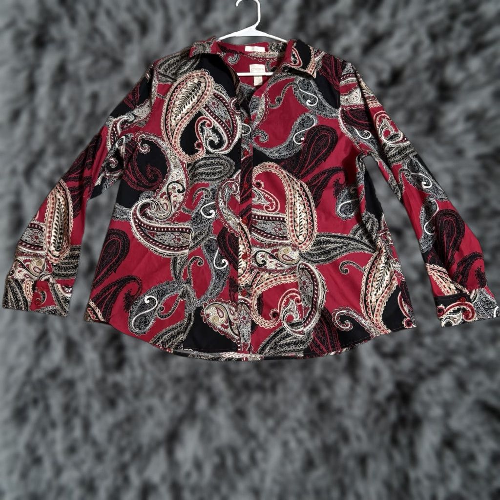 Vintage Chicos Button-Up Top Women 3 XL Paisley Boho Lagenlook Whimsigoth Office Retro Size XS / US 0-2 / IT 36-38 - 1 Thumbnail