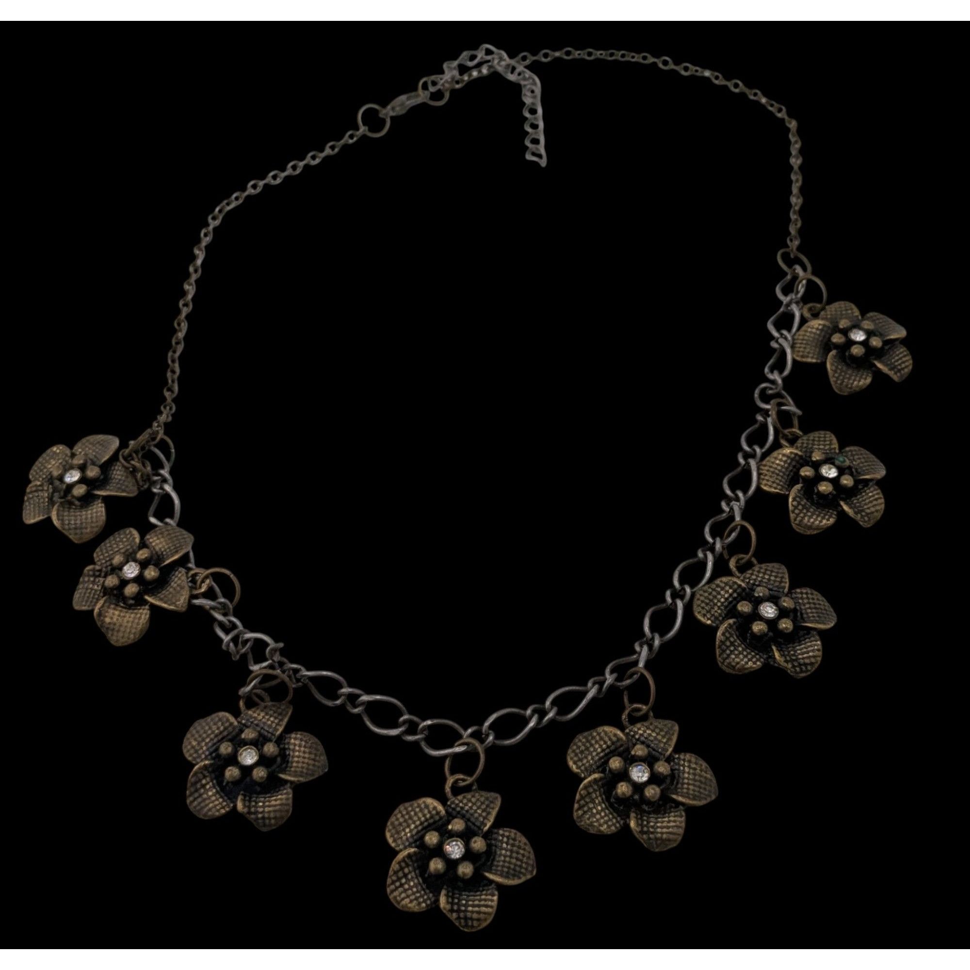Other Boho Glam Flower Charm Necklace With Antique Gold Finish Size ONE SIZE - 1 Thumbnail