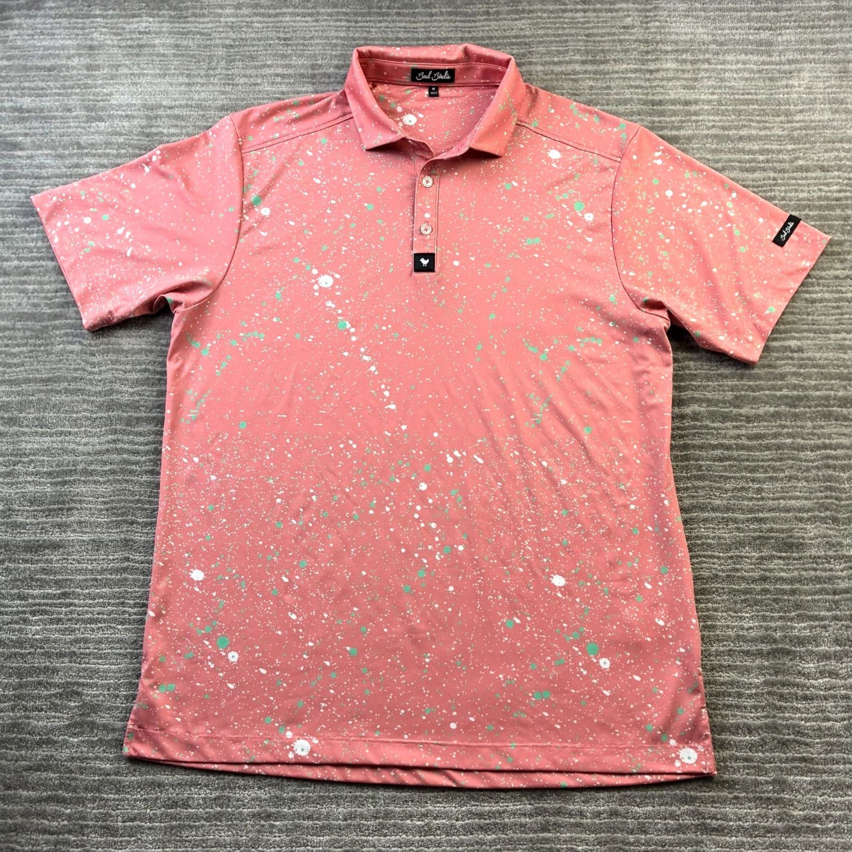 Vintage Bad Birdie Polo Shirt Mens M Orange Paint Splatter Performance Golf Shirt Size US M / EU 48-50 / 2 - 2 Thumbnail