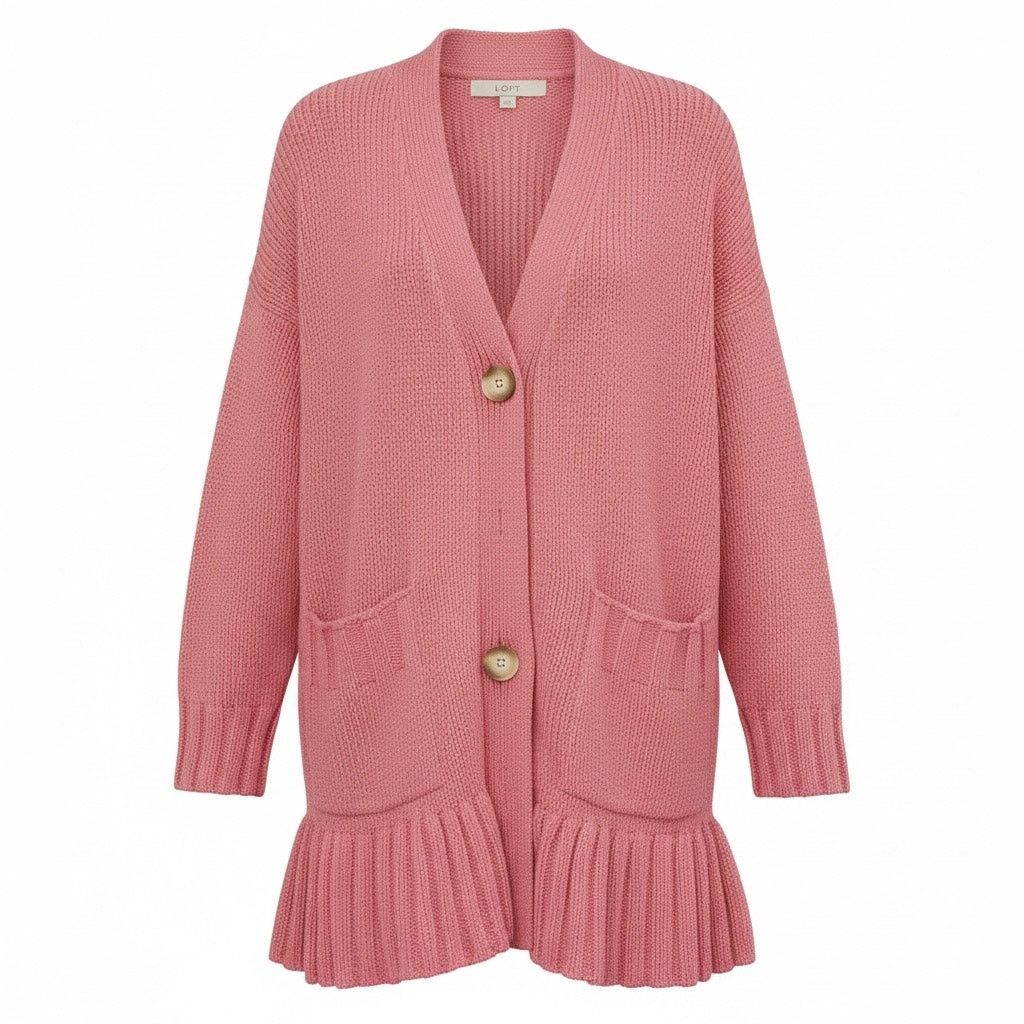 Loft LOFT Women’s Small Coral Chunky Knit Cardigan Button Size S / US 4 / IT 40 - 1 Thumbnail