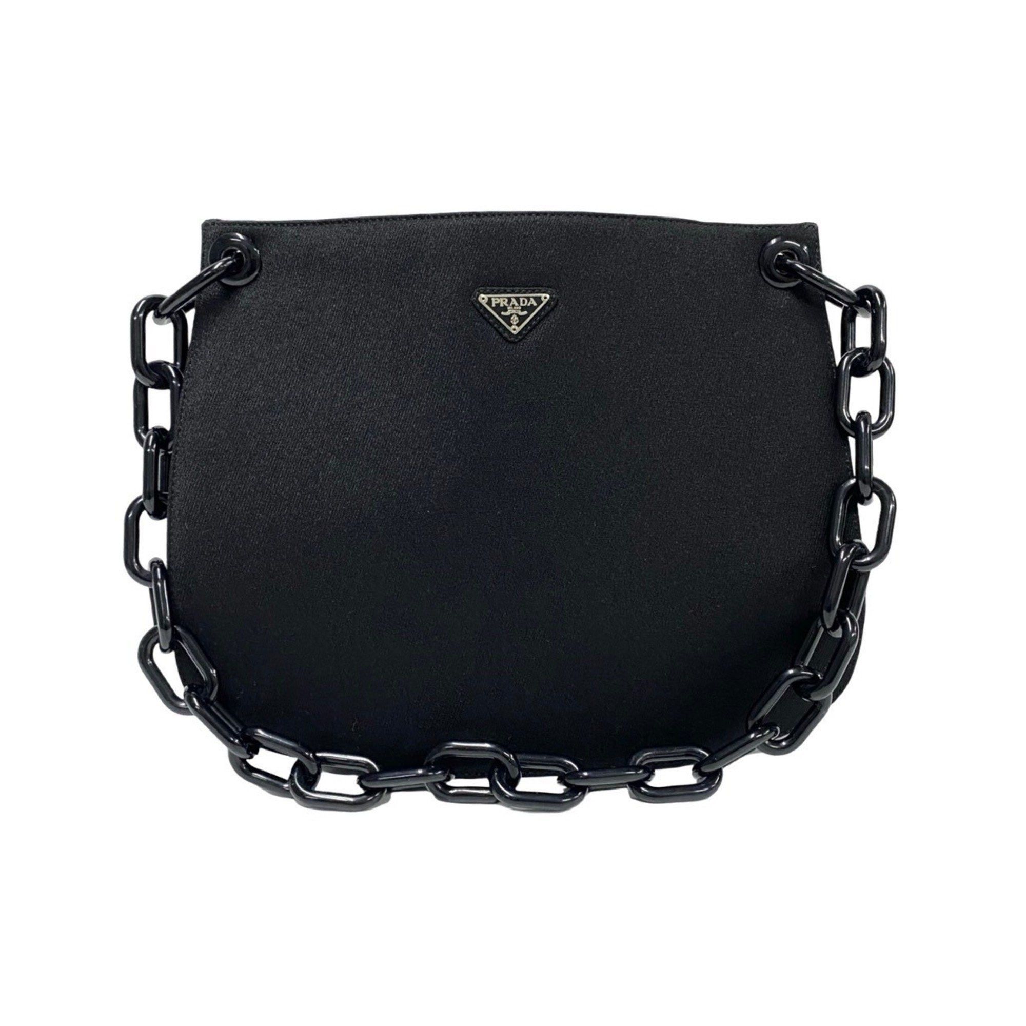 Prada PRADA Triangle Logo Canvas Plastic Chain Semi Shoulder Bag Tote Black 35025 Size ONE SIZE - 1 Thumbnail