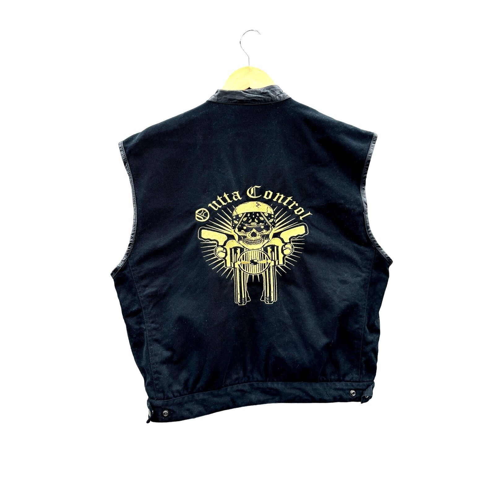 Vintage Vintage 2000's "Outta Control" Denim Biker Vest Size US XL / EU 56 / 4 - 2 Thumbnail
