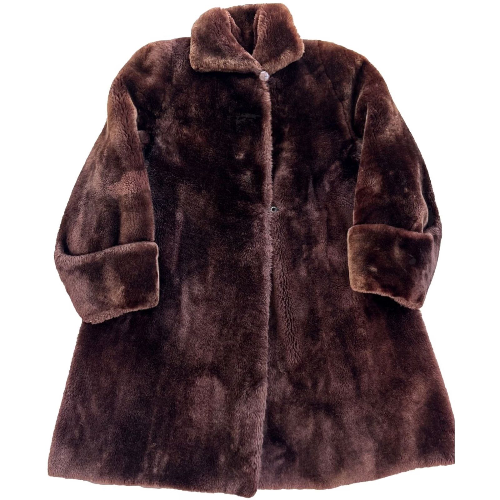 Vintage VINTAGE LASKIN MOULTON Coat 1940s Brown Lamb Fur Trench Coat Size L / US 10 / IT 46 - 2 Thumbnail
