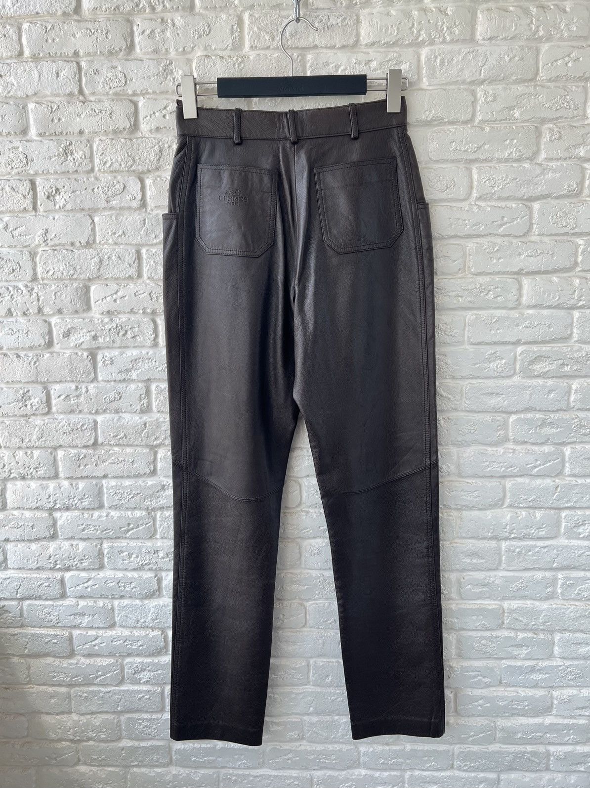 Hermes Hermes Paris Brown Leather Logo Pants Size 27" / US 4 / IT 40 - 6 Thumbnail