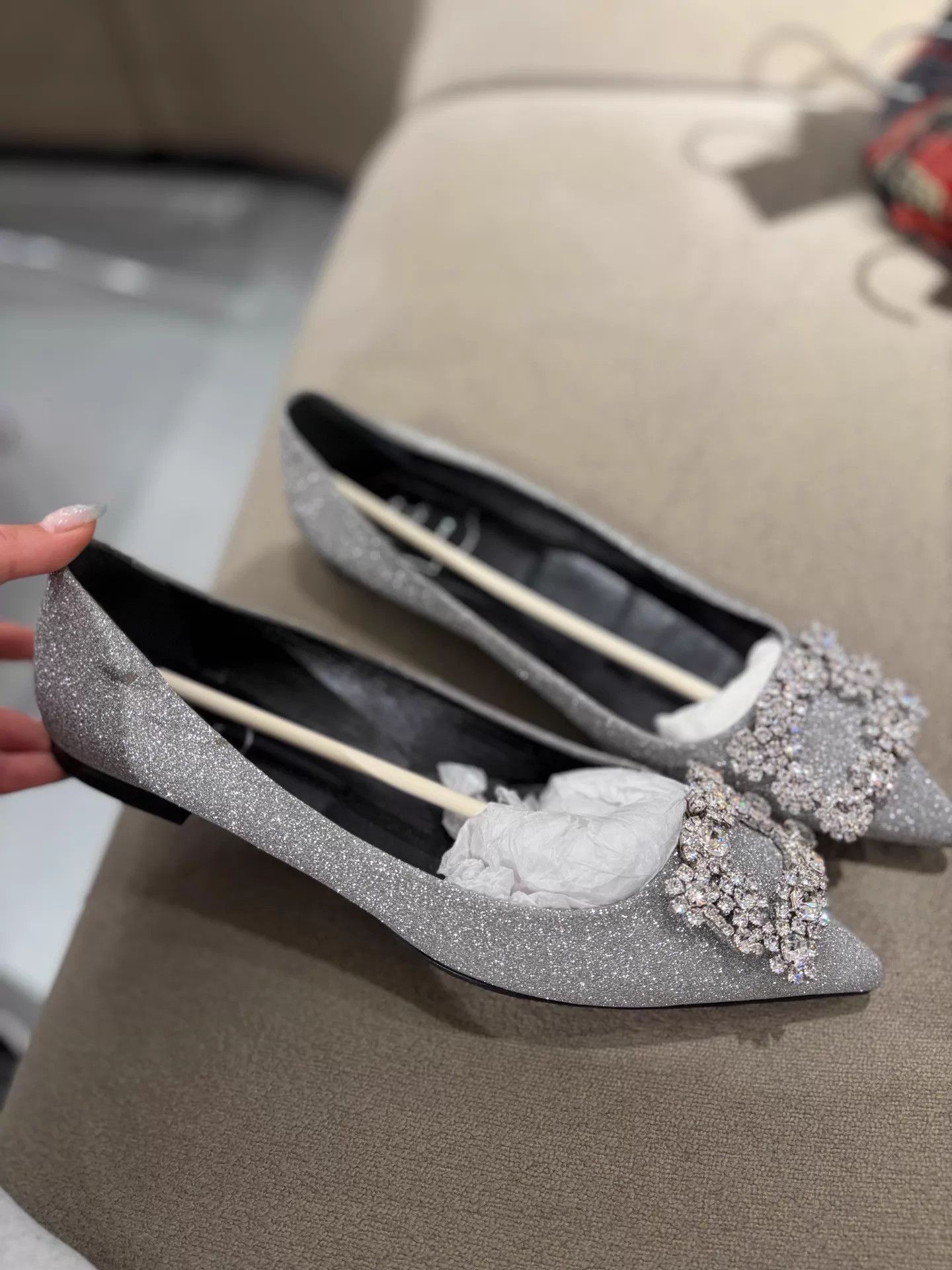 Roger Vivier RV 99 New 37.5 Flat Mule Square Crystal Buckle Glitter Size US 7 / IT 37 - 3 Thumbnail