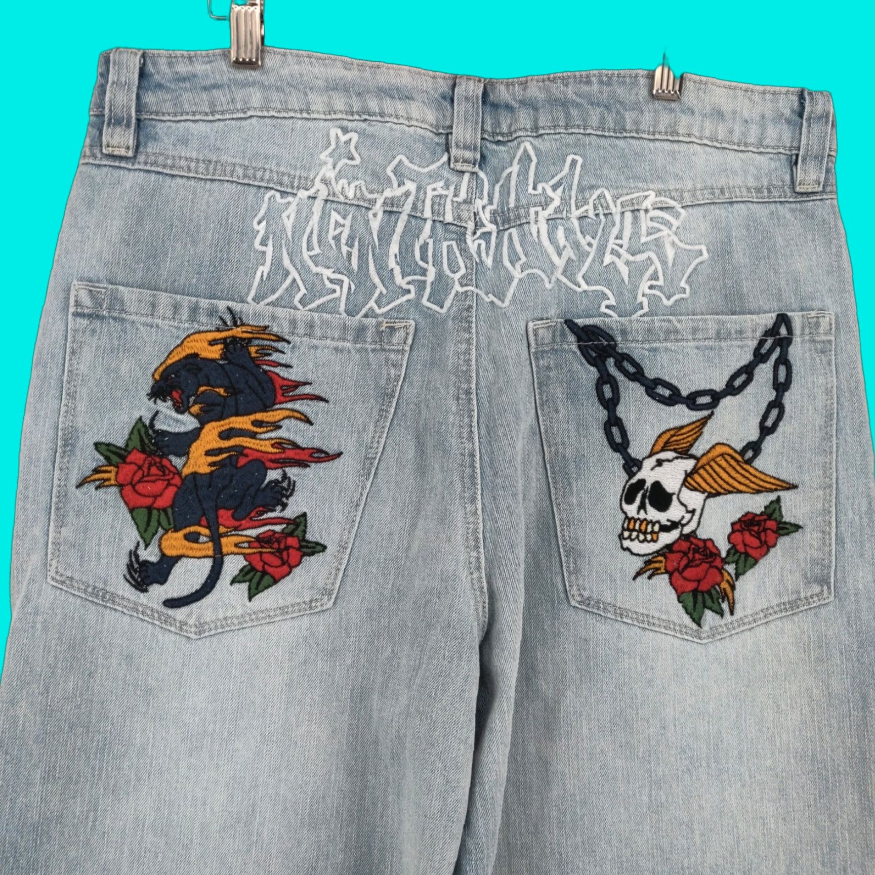 Vintage Ninth Hall Jeans Mens 32x30 Blue Straight Leg Embroidered Skull Panther Denim Cotton Logo 5-Pocket Size US 32 / EU 48 - 1 Thumbnail