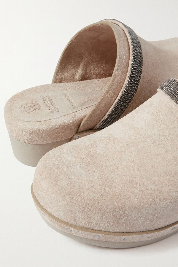 Brunello Cucinelli o1mle0824 Monili Embroidered Suede Clogs in Neutrals Size US 6 / IT 36 - 5 Thumbnail