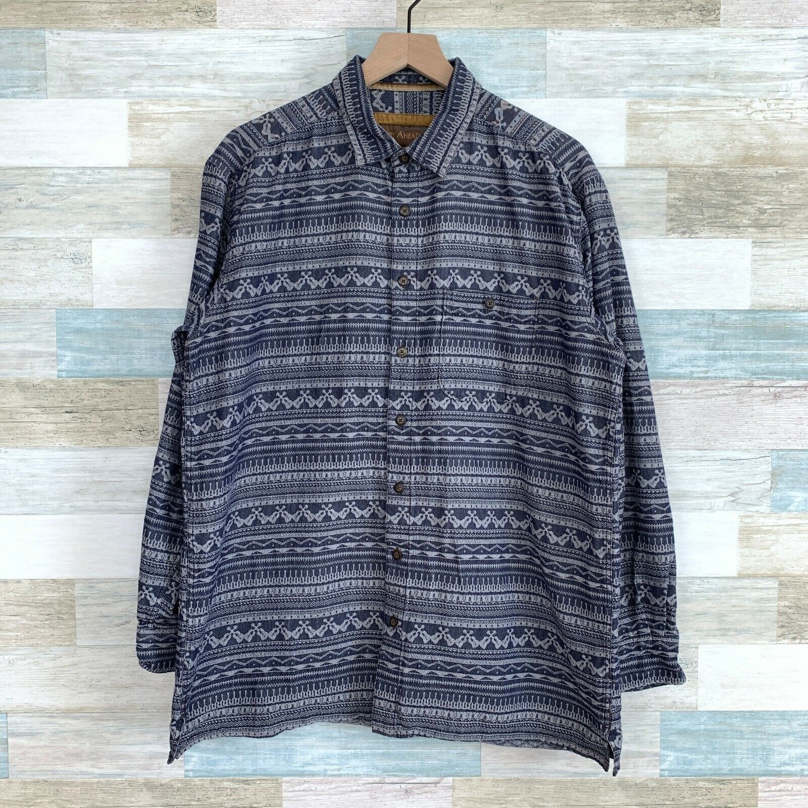 The Territory Ahead The Territory Ahead Aztec Jacquard Shirt Blue Mens M Tall MT Size US M / EU 48-50 / 2 - 1 Thumbnail