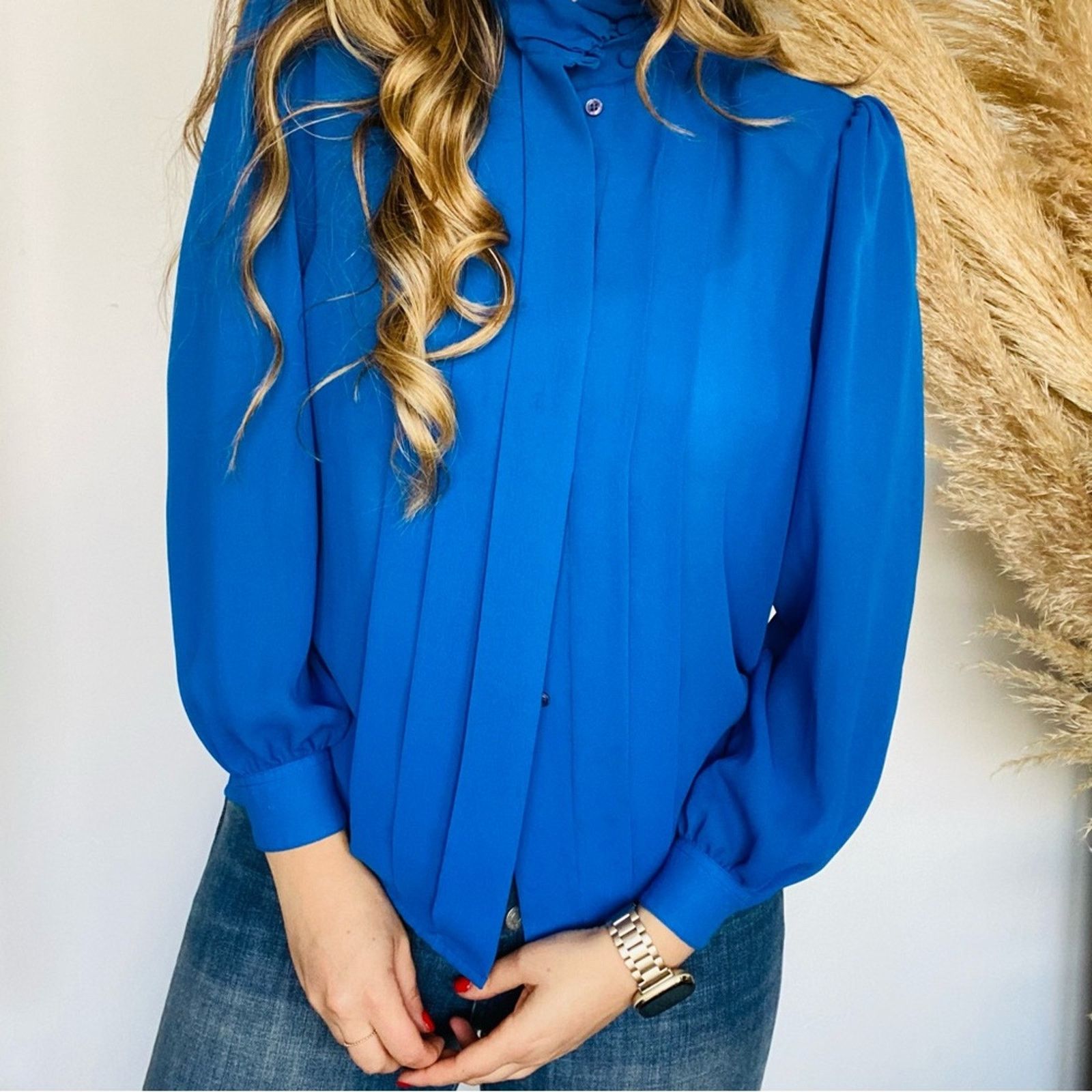 Vintage VINTAGE Royal Blue Long Sleeve Sheer Button Blouse Shirt Top Size S / US 4 / IT 40 - 5 Thumbnail