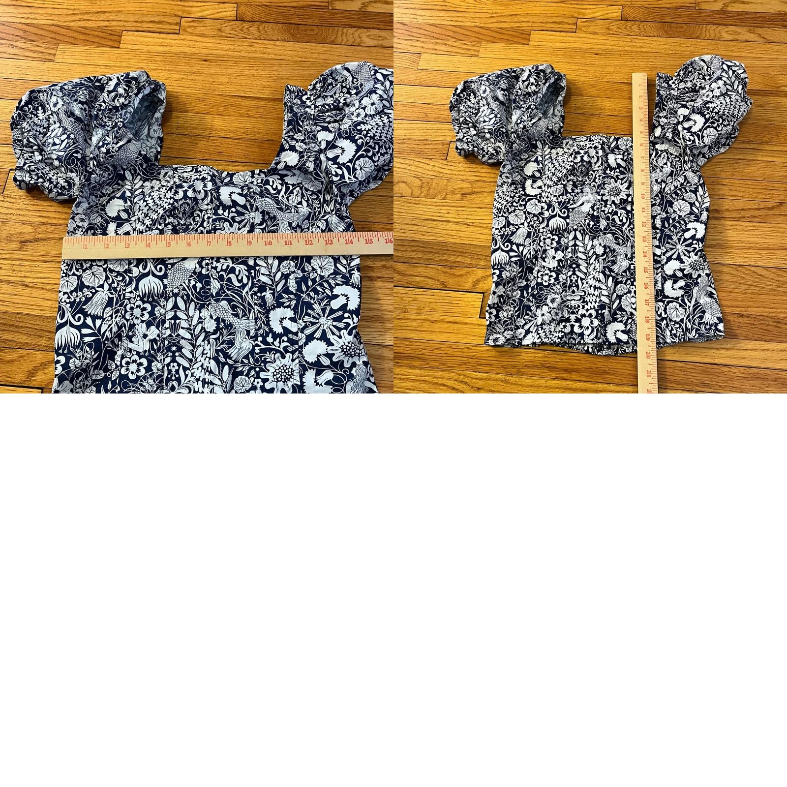 J.Crew J. Crew Shirt Womens XS Puff Sleeve Cotton Poplin Square Neck Top Navy Floral Blouse Size XS / US 0-2 / IT 36-38 - 8 Thumbnail