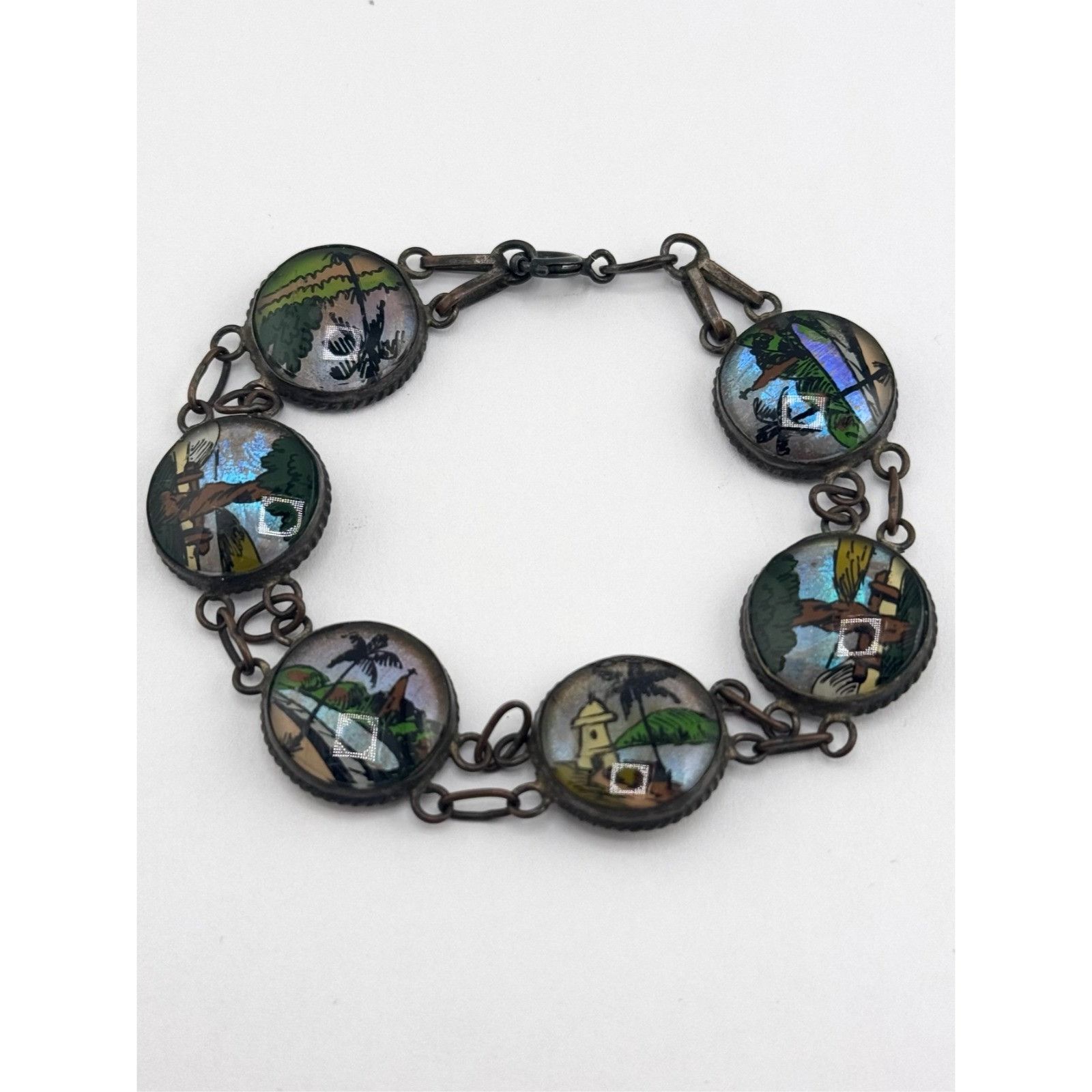 Vintage Estate butterfly wing tropical Art vintage bracelet Size ONE SIZE - 2 Thumbnail