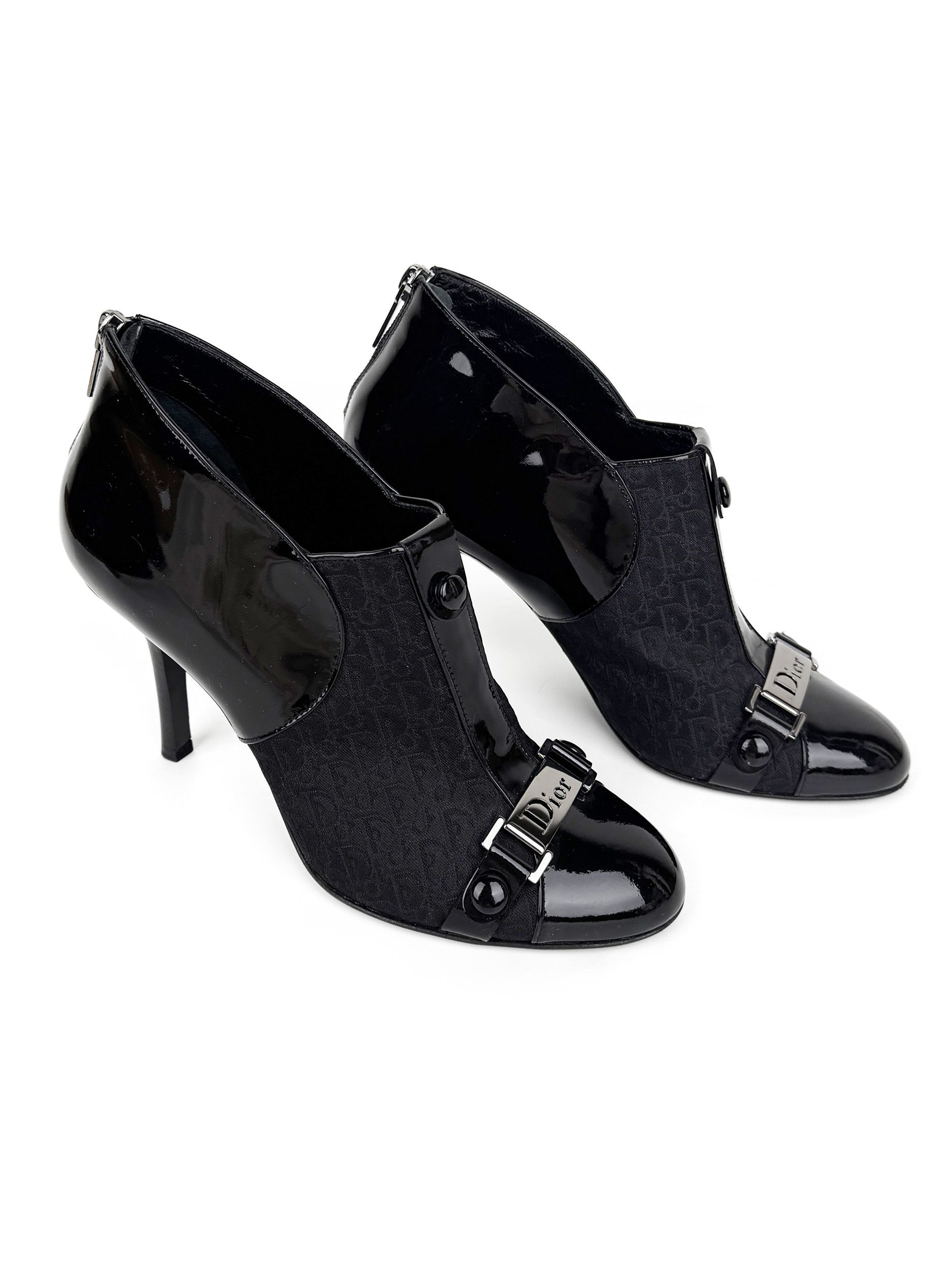 Dior Christian Dior Black Monogram Patent Leather Boots Heels Size US 8 / IT 38 - 3 Thumbnail