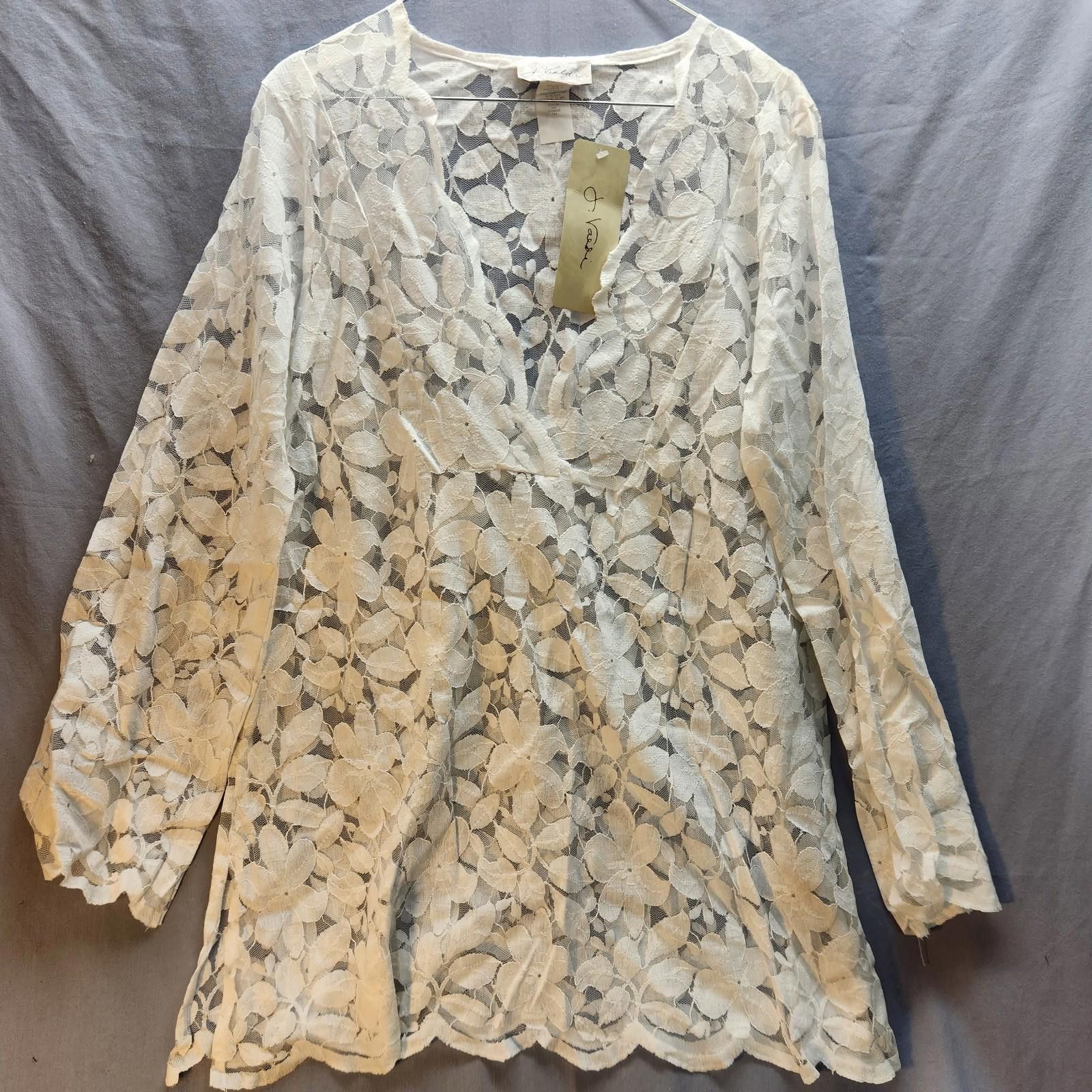 Designer J Valdi Cotton Blend Lace Top White Size Large NWT Size L / US 10 / IT 46 - 1 Thumbnail
