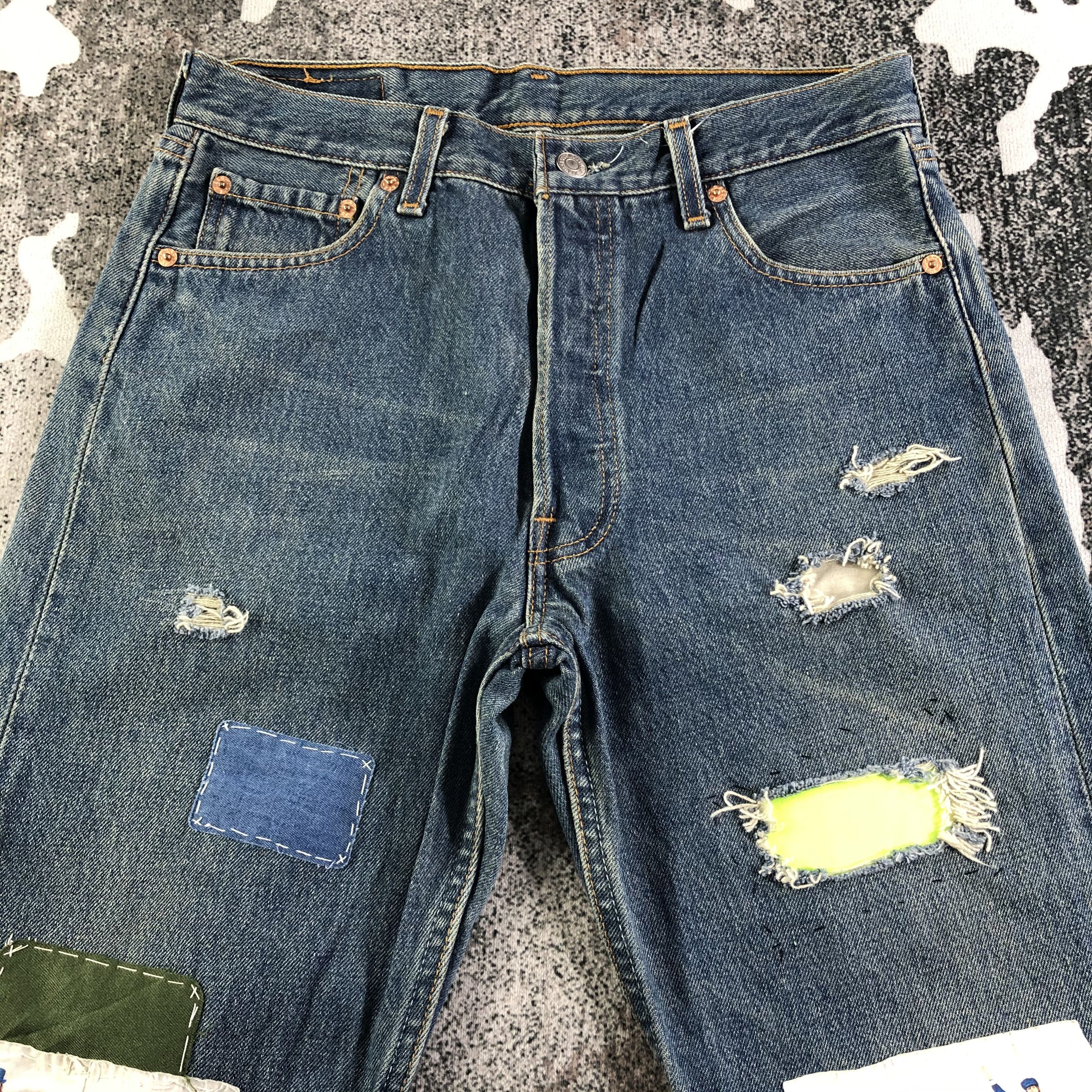 Levi's Vintage 90s Levis 501 Jeans Patchwork Denim KJ2516 Size US 30 / EU 46 - 3 Thumbnail