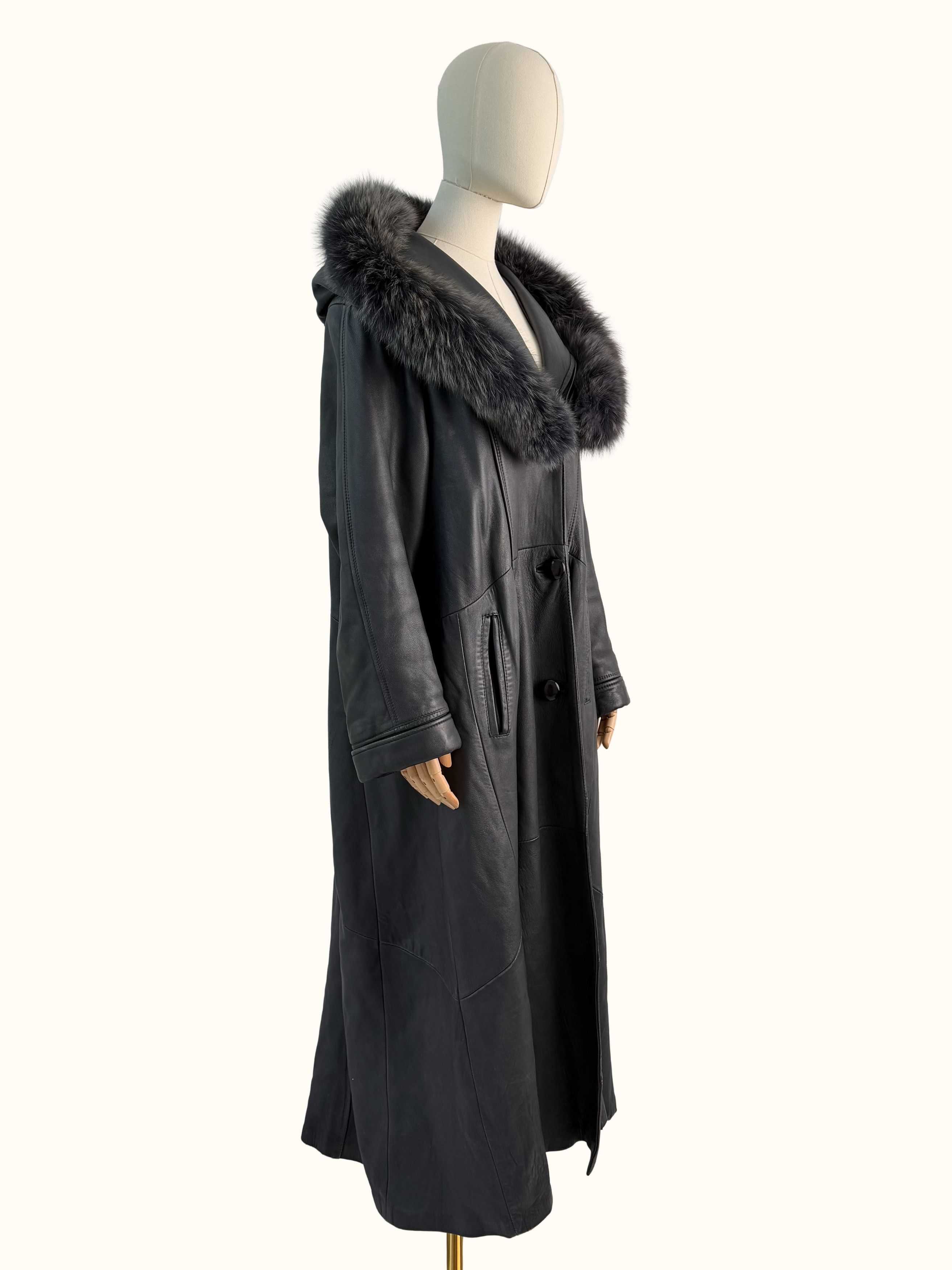 Vintage Vintage Leather Coat Hooded Long Winter Jacket Outerwear B4 Size L / US 10 / IT 46 - 3 Thumbnail