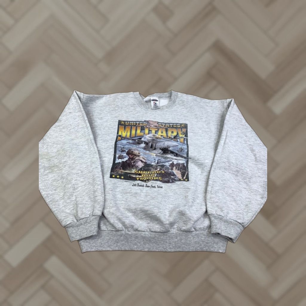 Jerzees Vtg United States Military Support Our Troops Sweatshirt Mens L Gray JERZEES Crew Neck Long Sleeve Graphic Print Pullover All Seasons Sweatshirt Size US L / EU 52-54 / 3 - 1 Thumbnail