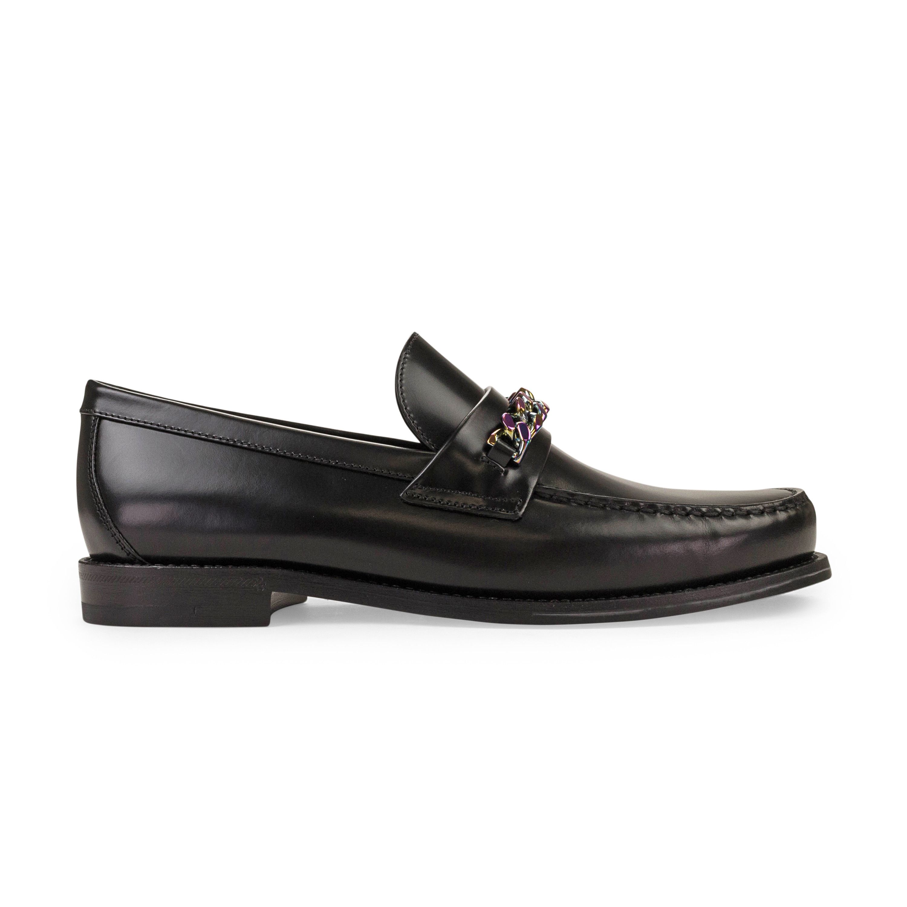 Louis Vuitton Black Glazed Leather Chain LV Loafers Size US 6 / EU 39 - 1 Thumbnail