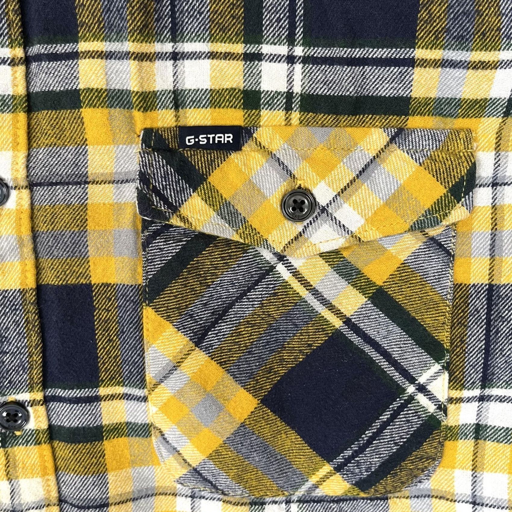 Vintage G-Star RAW Shirt Mens Large Yellow Plaid Flannel Long Sleeve Button Front Slim Size US L / EU 52-54 / 3 - 2 Thumbnail