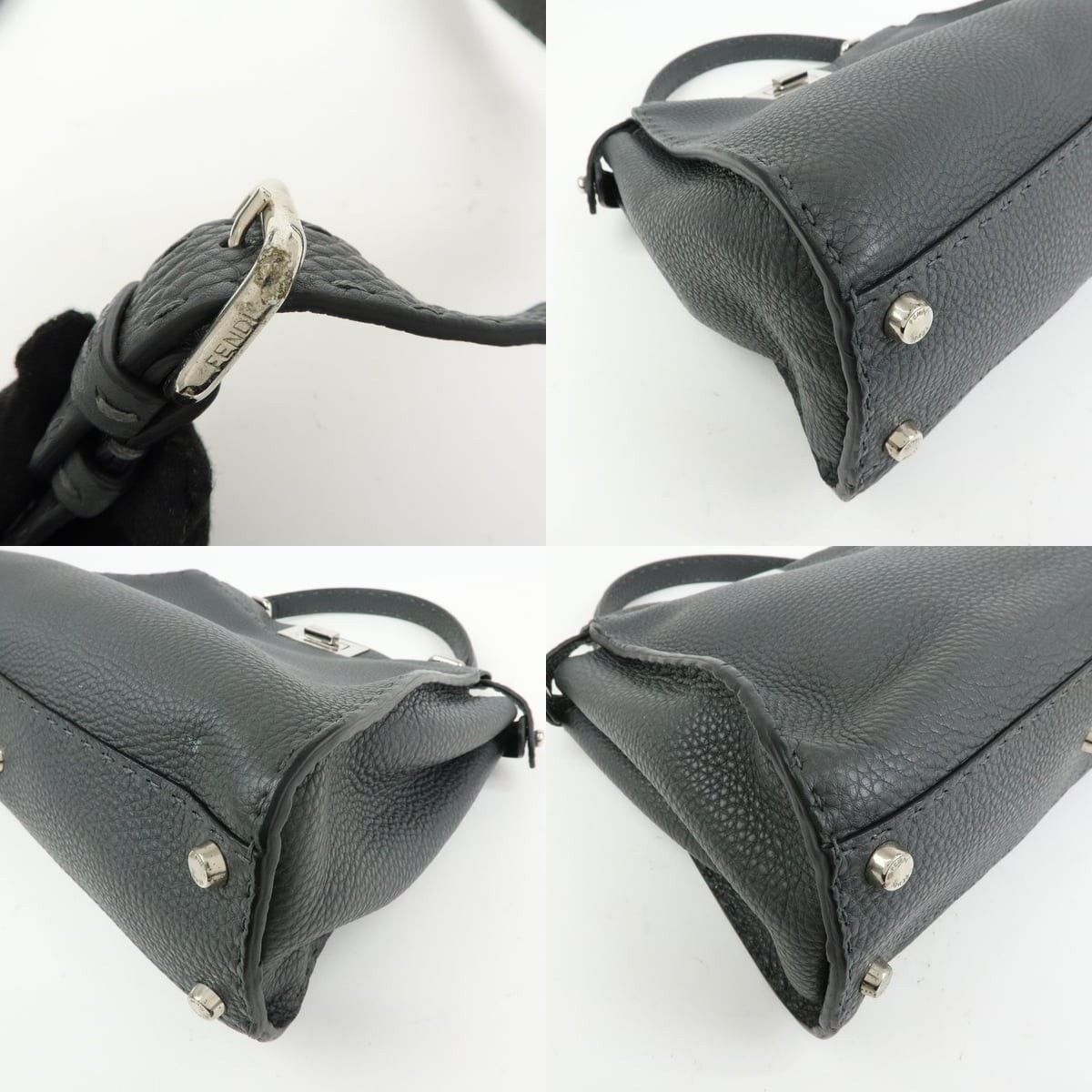 Fendi Fendi Selleria Peekaboo Calfskin Top Handle Bag Gray Size ONE SIZE - 4 Thumbnail