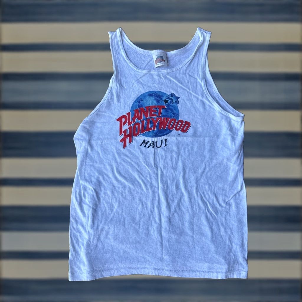 Planet Hollywood VINTAGE Planet Hollywood Maui Hawaii Tank Top Shirt L White Cotton Logo 90s USA Mens Womens Size US L / EU 52-54 / 3 - 1 Thumbnail