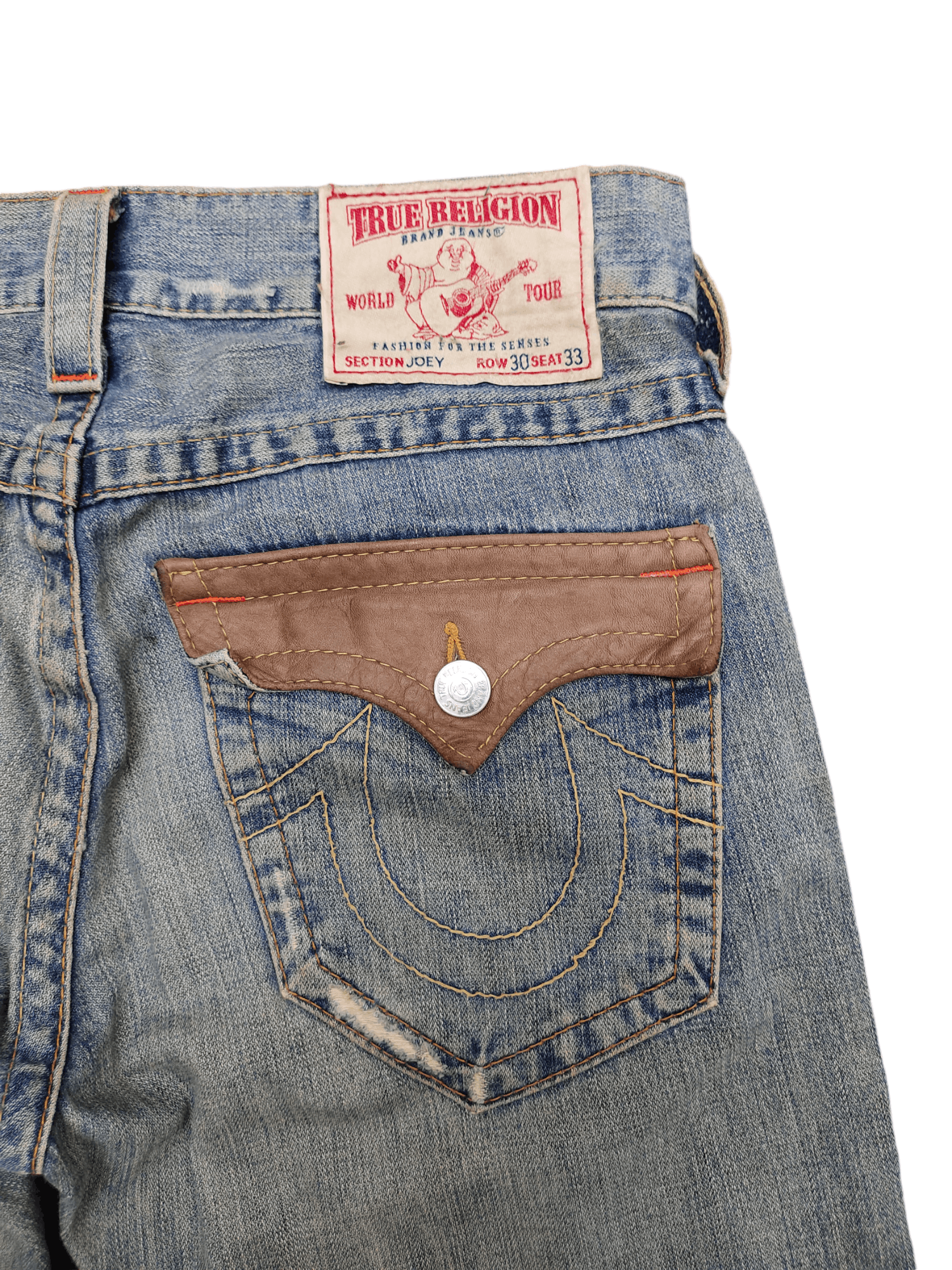 True Religion Flare Jean True Religion Leather Trim Distress Faded Bootcut Size US 31 - 17 Thumbnail