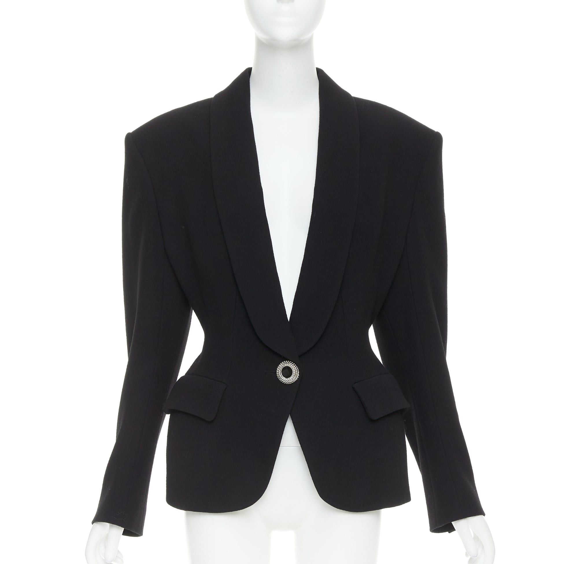 Alexandre Vauthier ALEXANDRE VAUTHIER COUTURE 2022 Runway black enamel gold buttons wasp waist power blazer Size S / US 4 / IT 40 - 1 Thumbnail