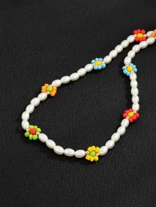 Jewelry Retro Punk Necklace Pearl Choker Flower Charm Size ONE SIZE - 2 Thumbnail