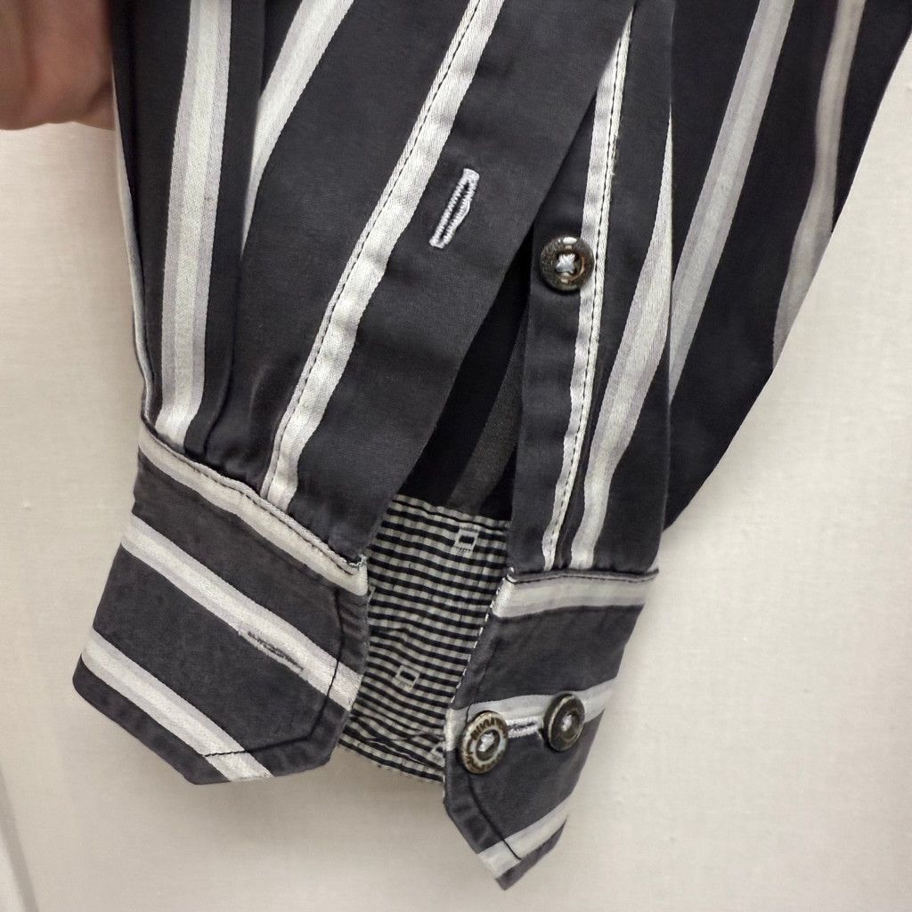 BUGATCHI Men's Bugatchi Button Down Shirt Med Black/White Striped Size US M / EU 48-50 / 2 - 14 Thumbnail