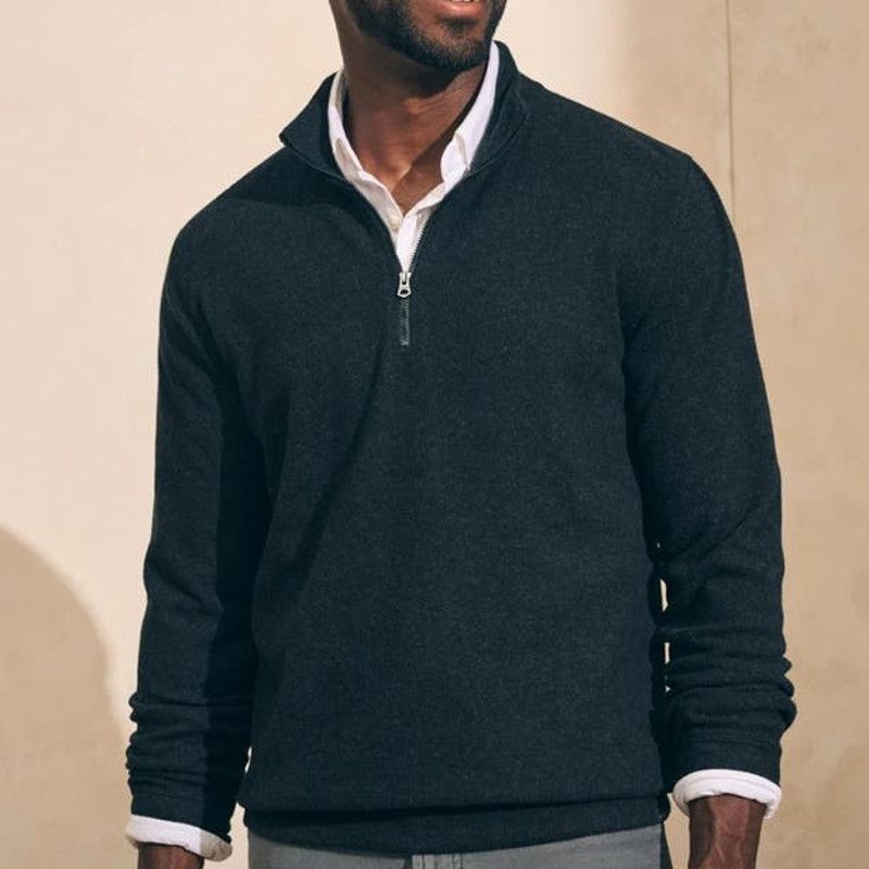 image of Faherty Legend Sweater Quarter Zip Heathered Black Size M, Men's