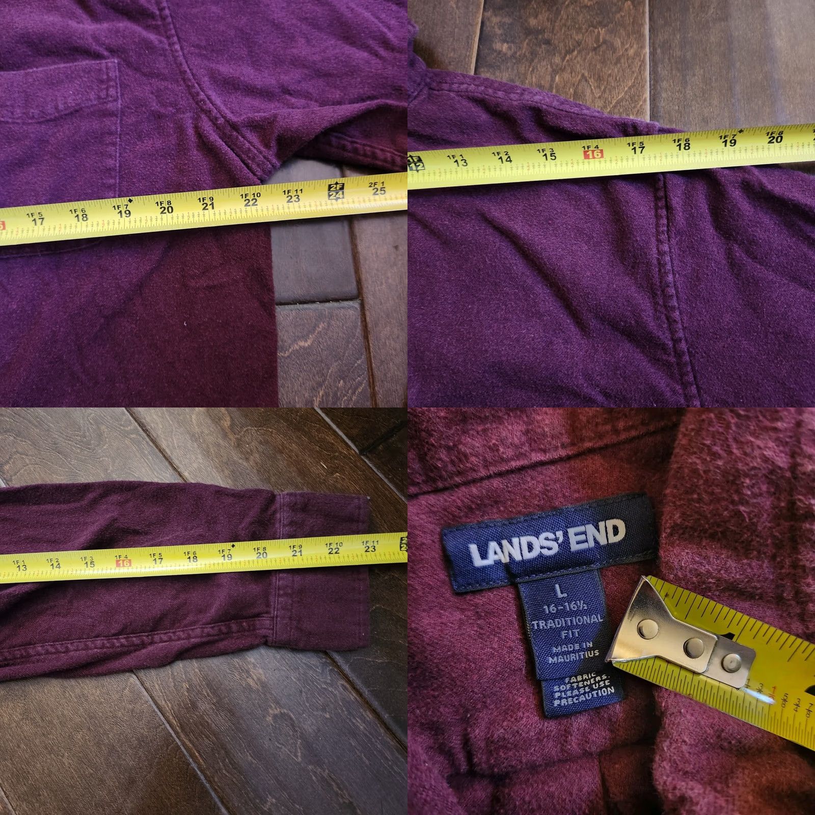 Lands' End Lands' End Men Burgundy Pocket Button-Up Shirt - Size L Regular Fit Long Sleeve Collared Cotton Button Closure N/A Size US L / EU 52-54 / 3 - 8 Thumbnail