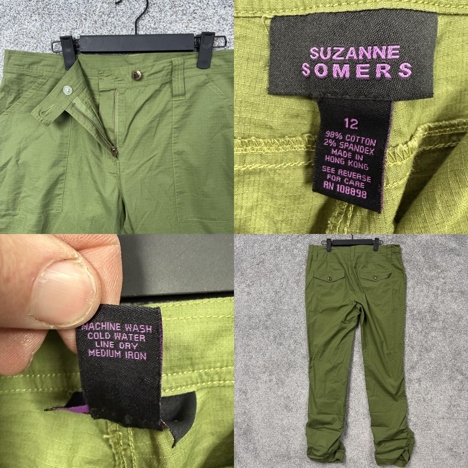 Vintage Suzanne Somers Y2K Cargo Pants 12 Olive Green Stretch Ruched Hem Casual Utility Women Pants Regular 34x30.5 Cotton Spandex Size 34" / US 12 / IT 48 - 8 Thumbnail