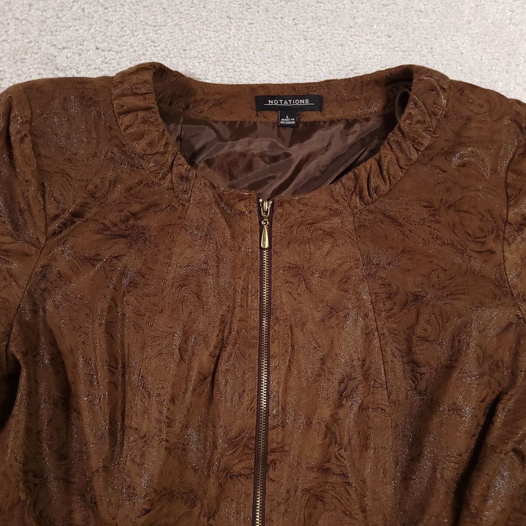 Vintage Notations Jacket Womens Large Brown Swirl Print Pockets Lightweight Lined Zip Up Size L / US 10 / IT 46 - 3 Thumbnail