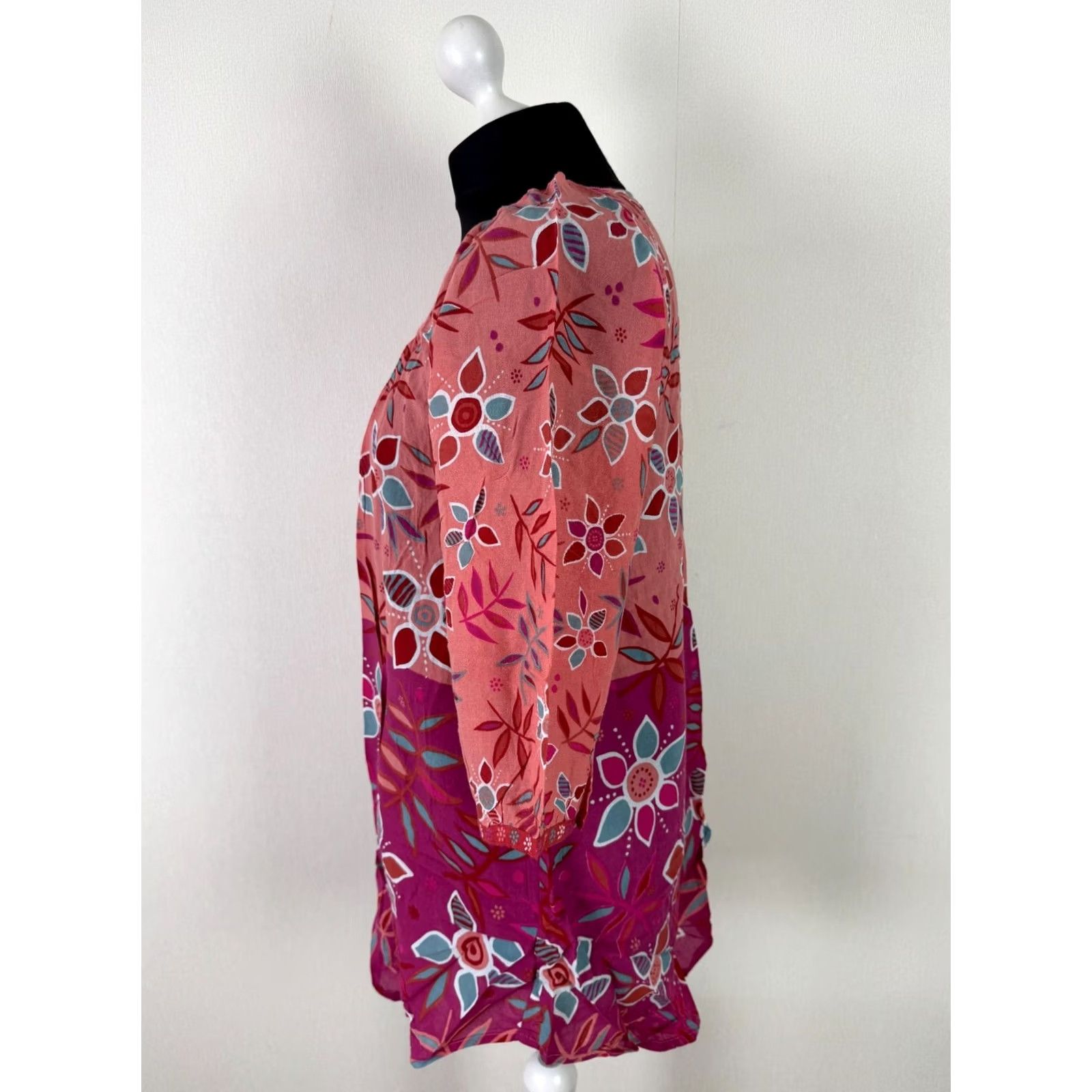 Pinko Gudrun Sjoden Womens Blouse S 3/4 Sleeve Multicoloured Floral Tunic Top Boho Pink Orange Linen? Size S / US 4 / IT 40 - 2 Thumbnail