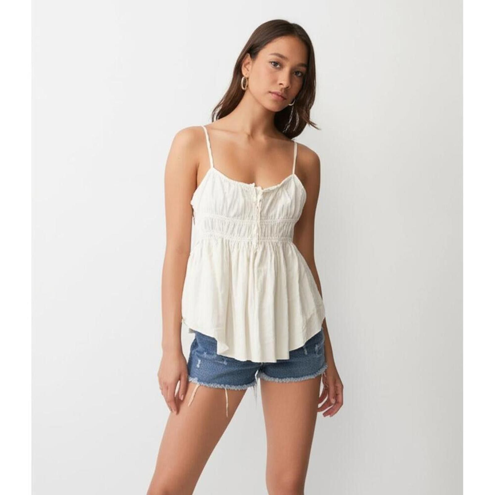 Other WE THE FREE Cami M Ivory Peplum Smocked Drawstring Boho Size M / US 6-8 / IT 42-44 - 1 Thumbnail