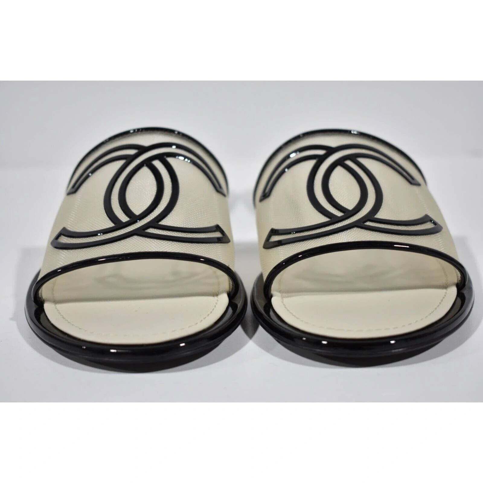 Chanel Chanel 21S Black Beige Mesh Patent CC Logo Slide Sandal Size US 7.5 / IT 37.5 - 5 Thumbnail