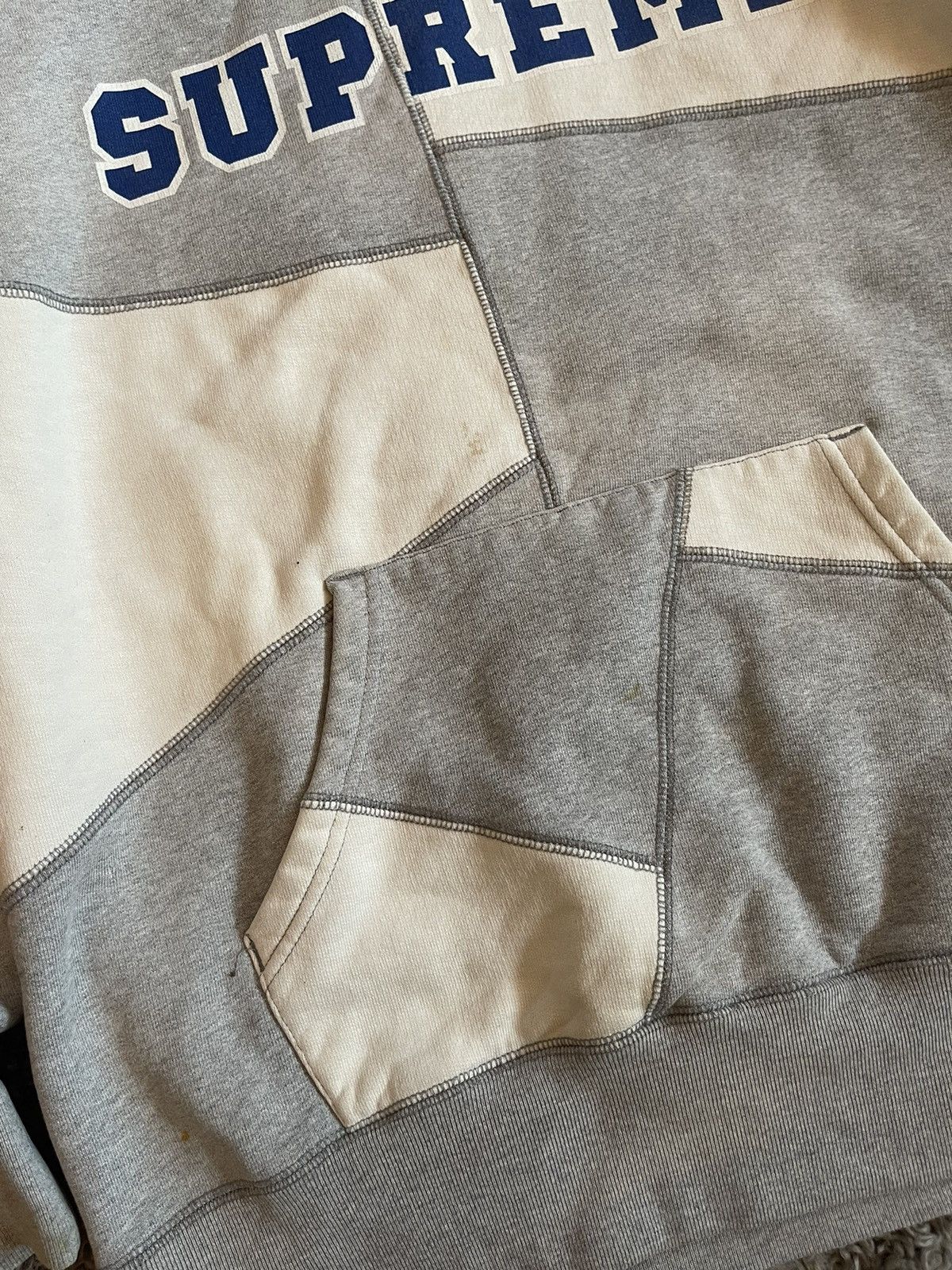 Supreme Supreme Patchwork Hoodie Grey/Natural - Classic Logo, Rare! Size US M / EU 48-50 / 2 - 5 Thumbnail