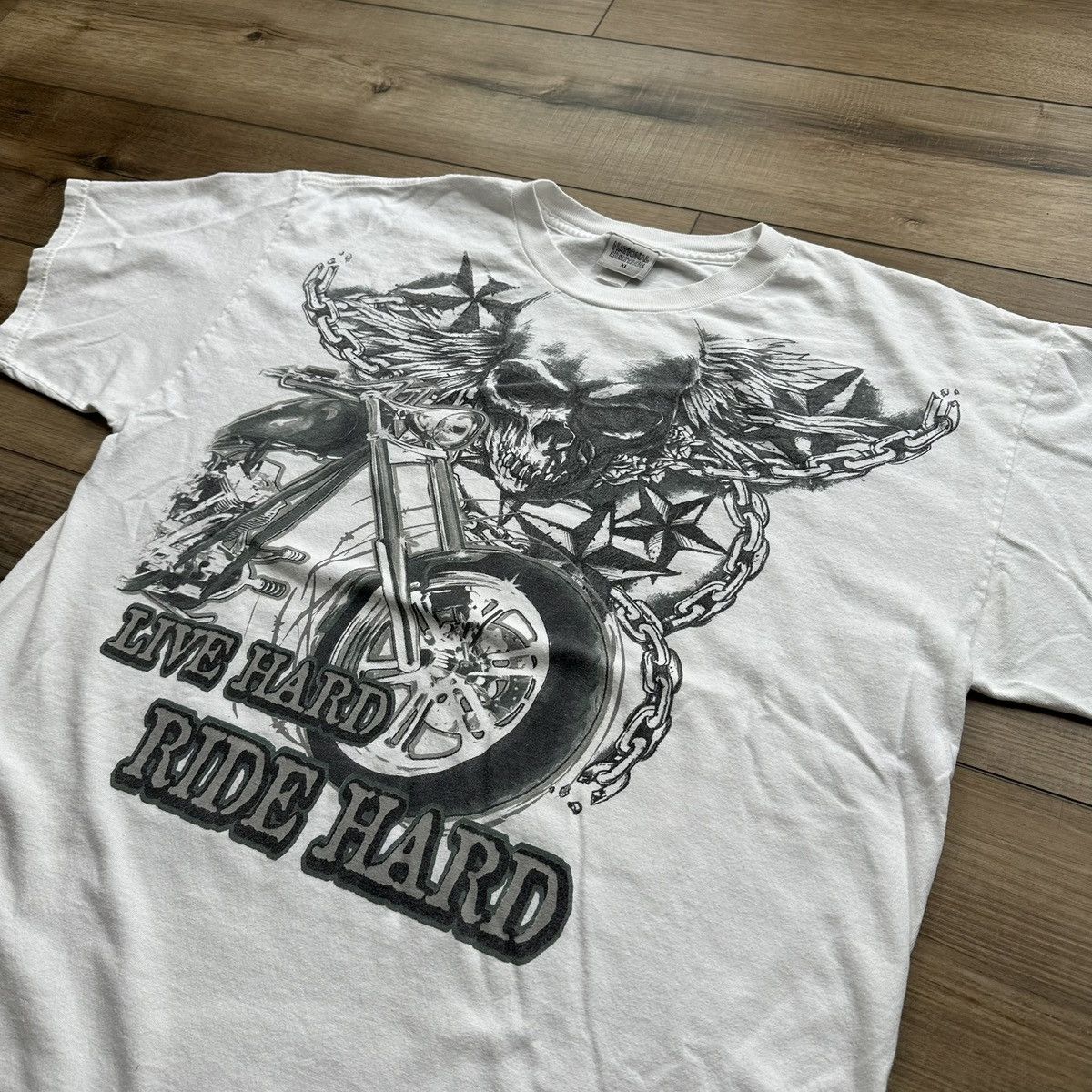 Other Vintage 2000s Y2K Live Hard Ride Hard Biker Graphic Tee Size US XL / EU 56 / 4 - 4 Thumbnail