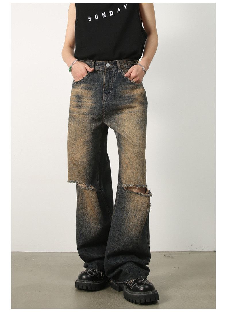 Japanese Brand × Jean American retro distressed wide-leg casual ripped jeans Size US 34 / EU 50 - 1 Thumbnail