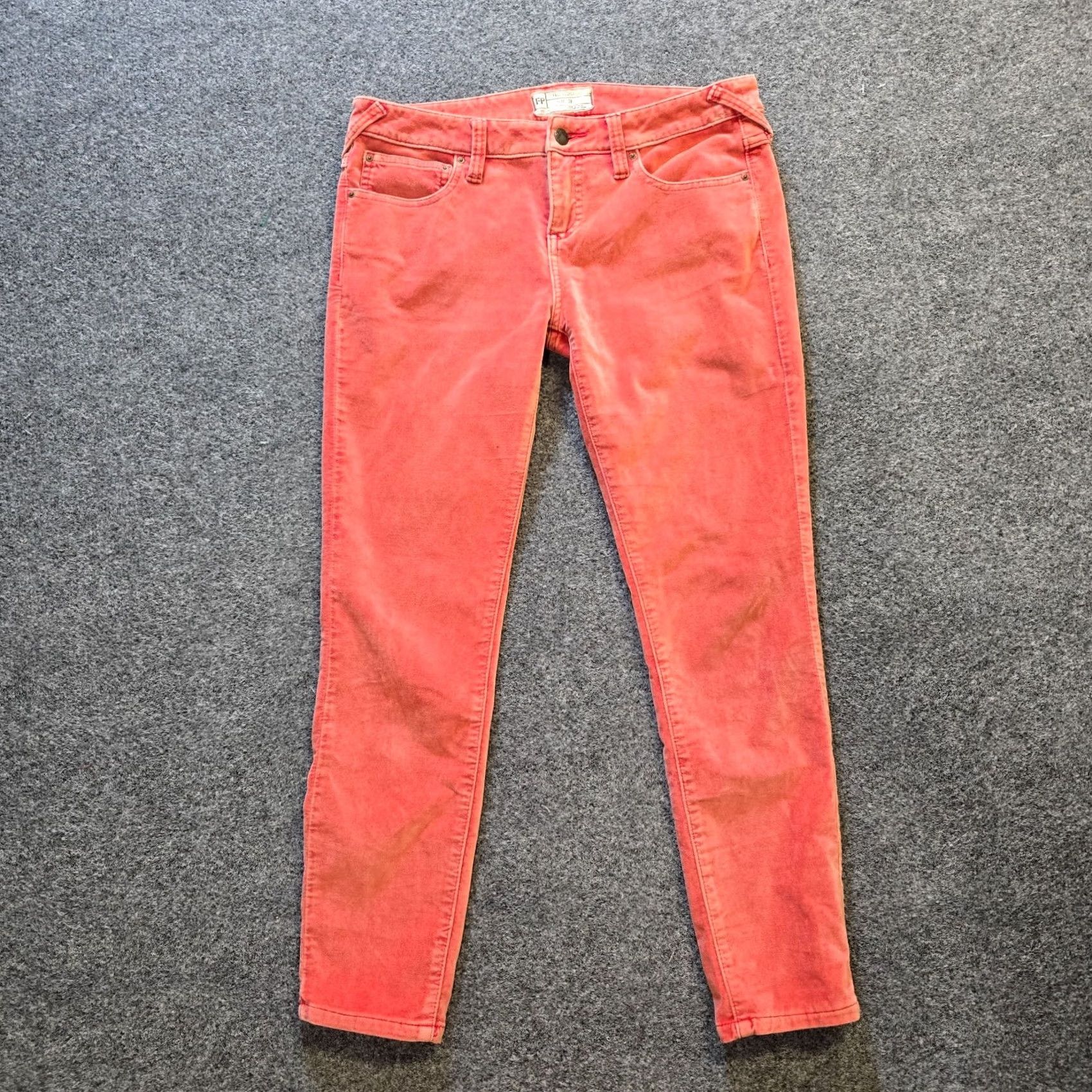 Free People Free People Pants Womens 28 Orange Velour Skinny Mid Rise Stretch Casual Ankle Womens Size 28" / US 6 / IT 42 - 2 Thumbnail