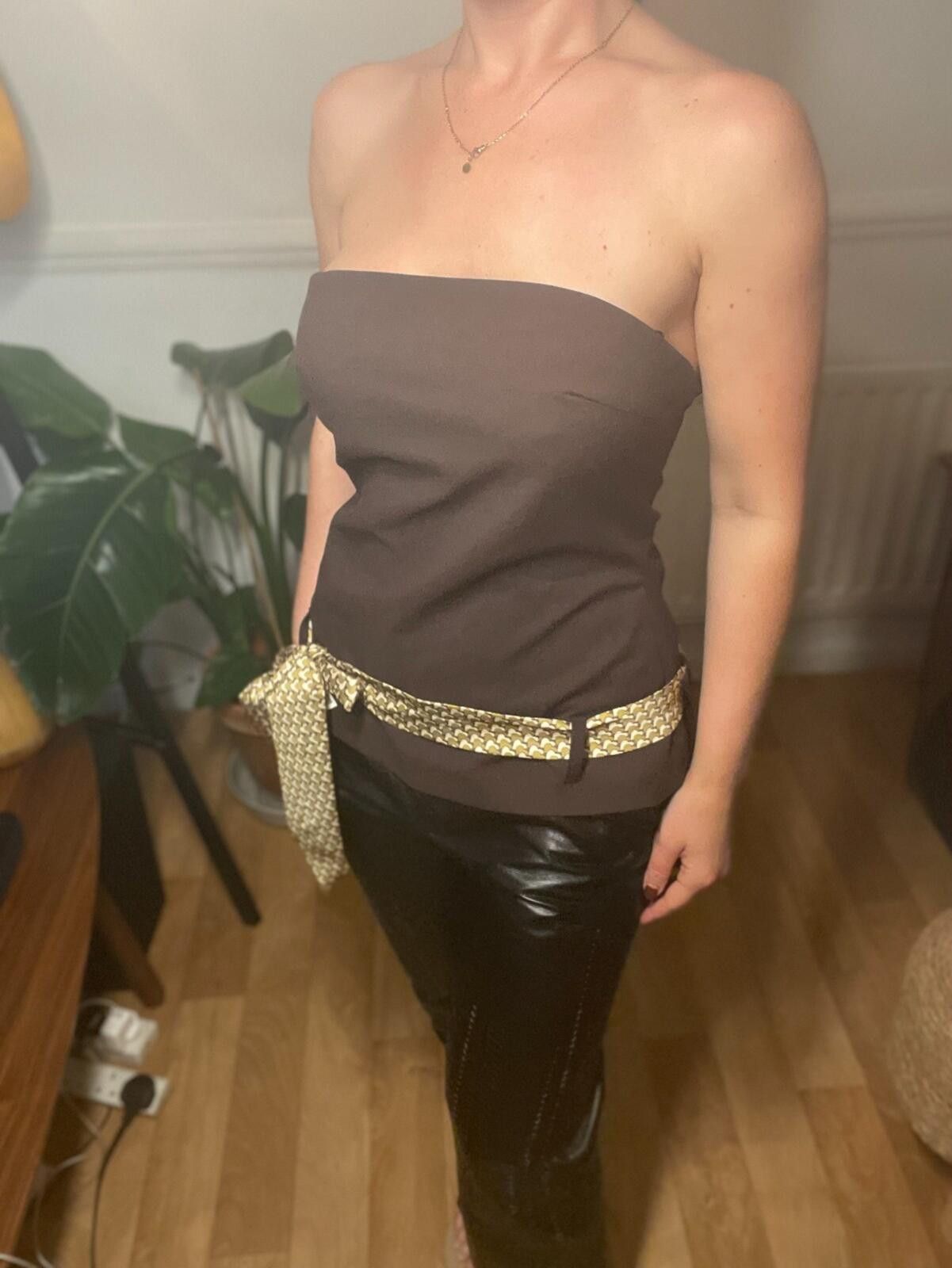 Zara Zara Chocolate Brown Strapless Tube Top Scarf Belt M BNWT Size M / US 6-8 / IT 42-44 - 2 Thumbnail